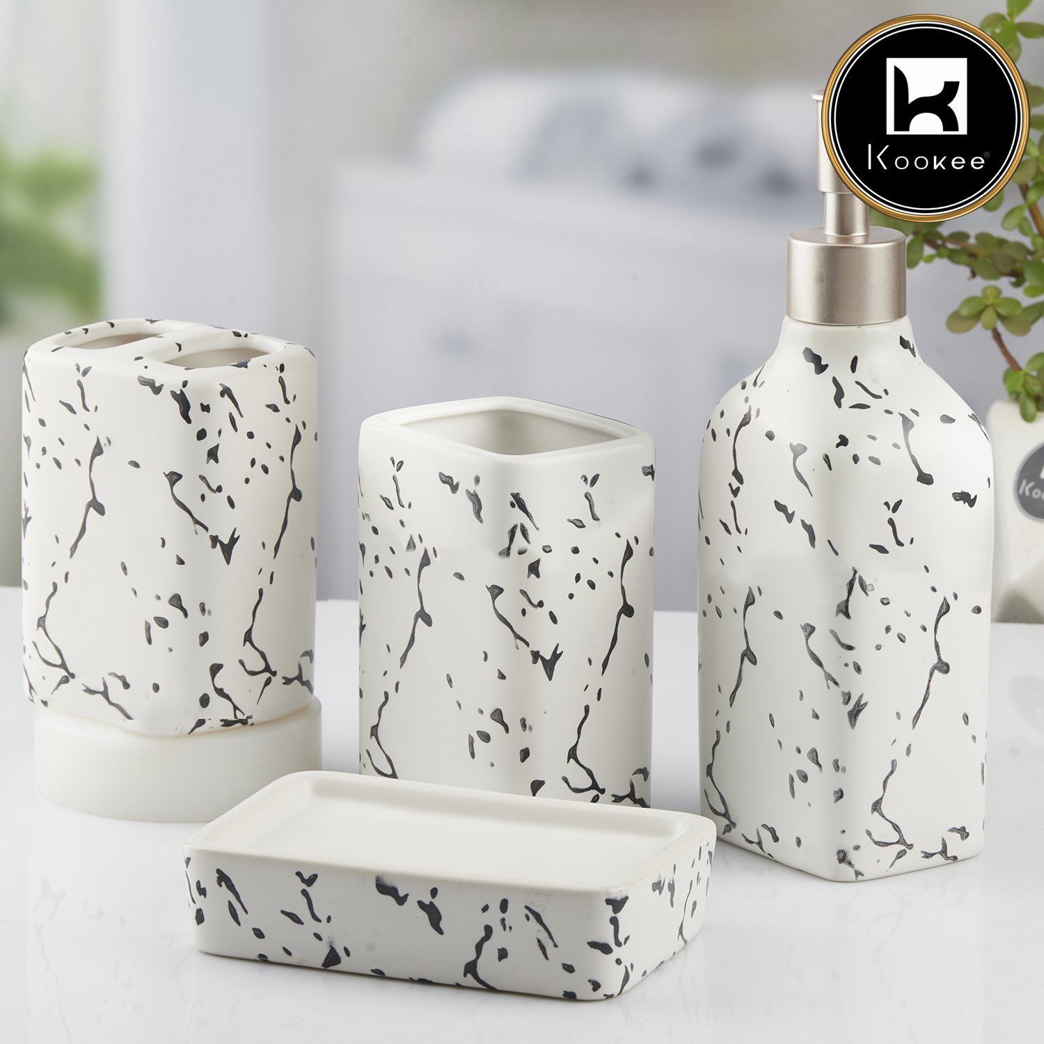 Kookee Ceramic Bathroom Sets, White, ART10445