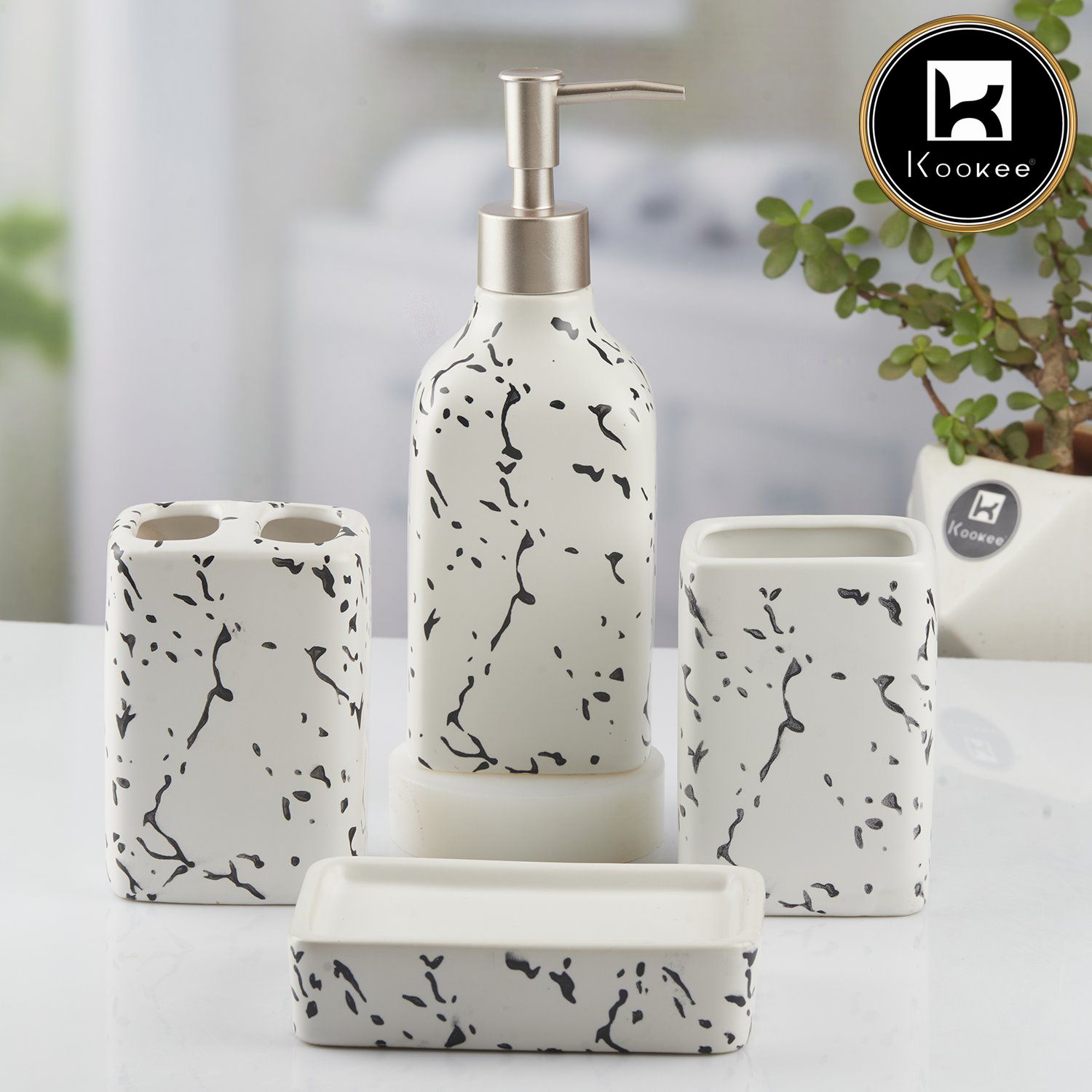 Kookee Ceramic Bathroom Sets, White, ART10445