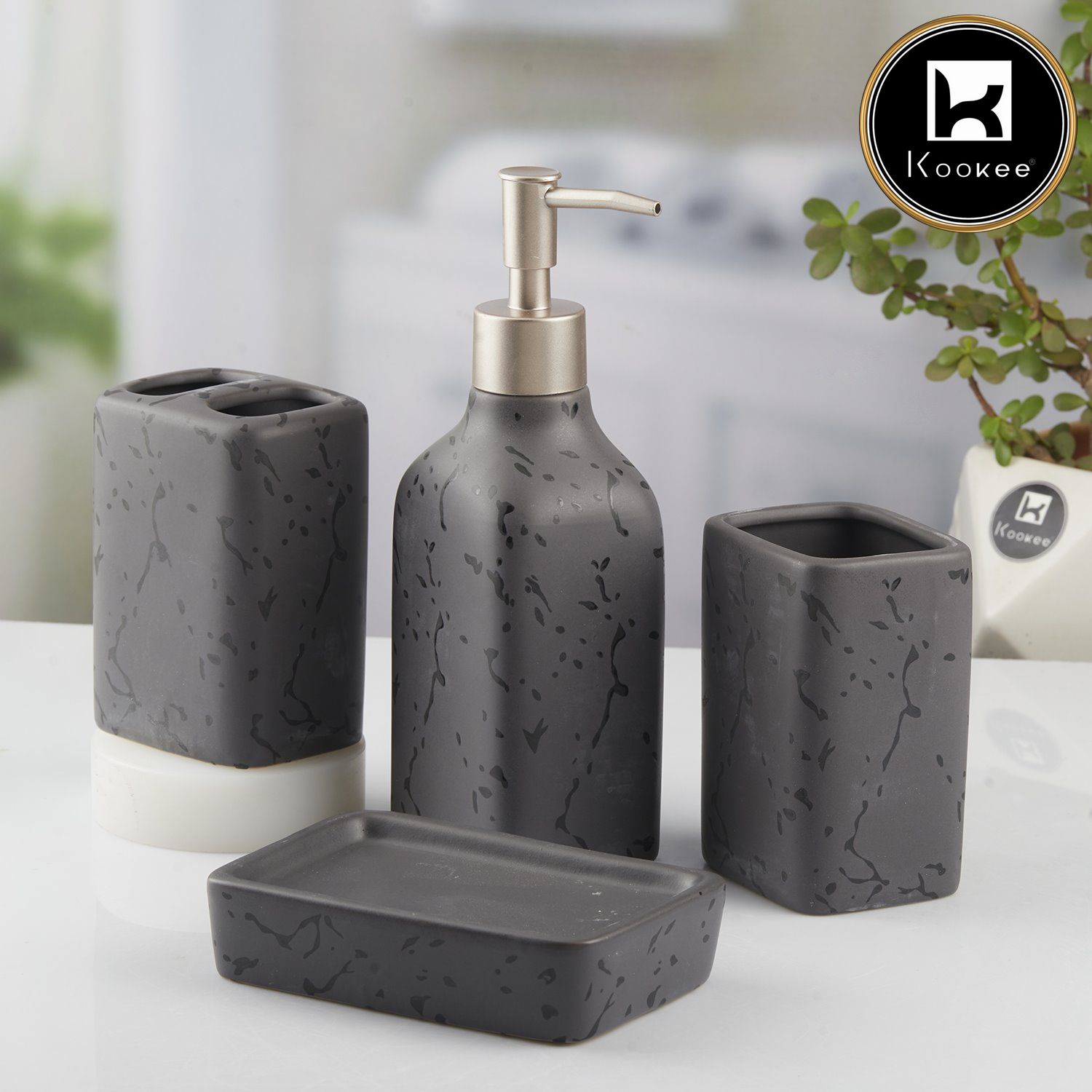 Ceramic Bathroom Accessories Set of 4 with Soap Dispenser (V-CBS-127)