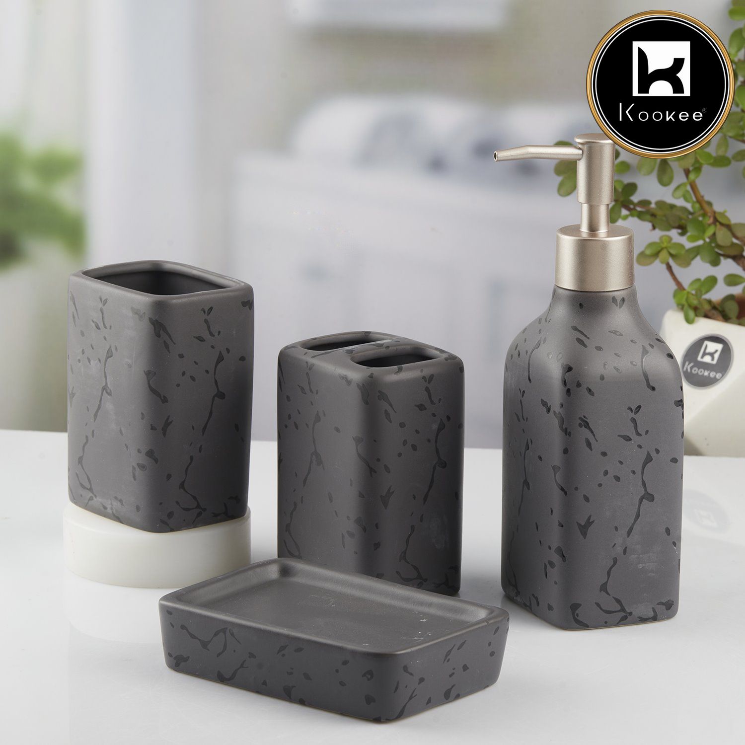 Ceramic Bathroom Accessories Set of 4 with Soap Dispenser (V-CBS-127)