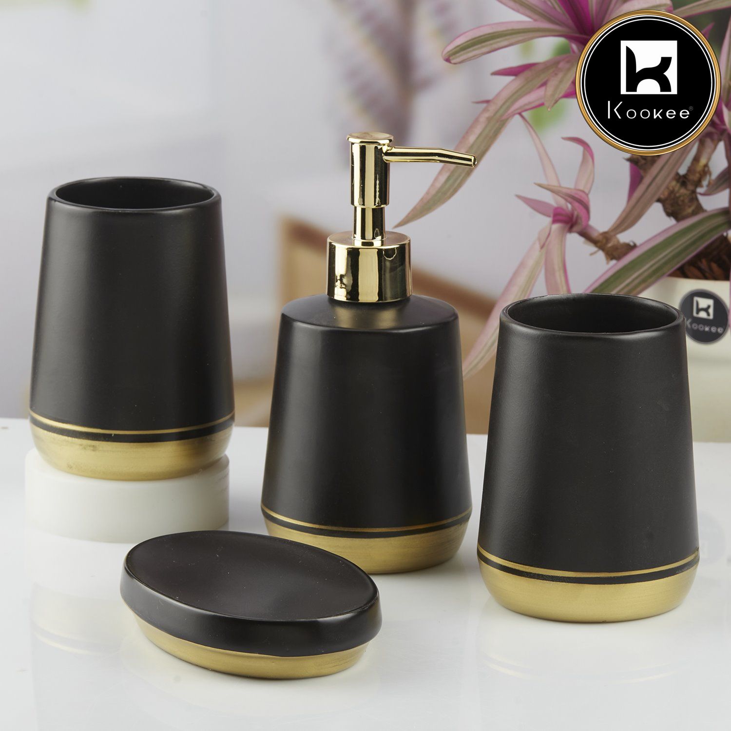 Kookee Ceramic Bathroom Sets, Black, ART10447