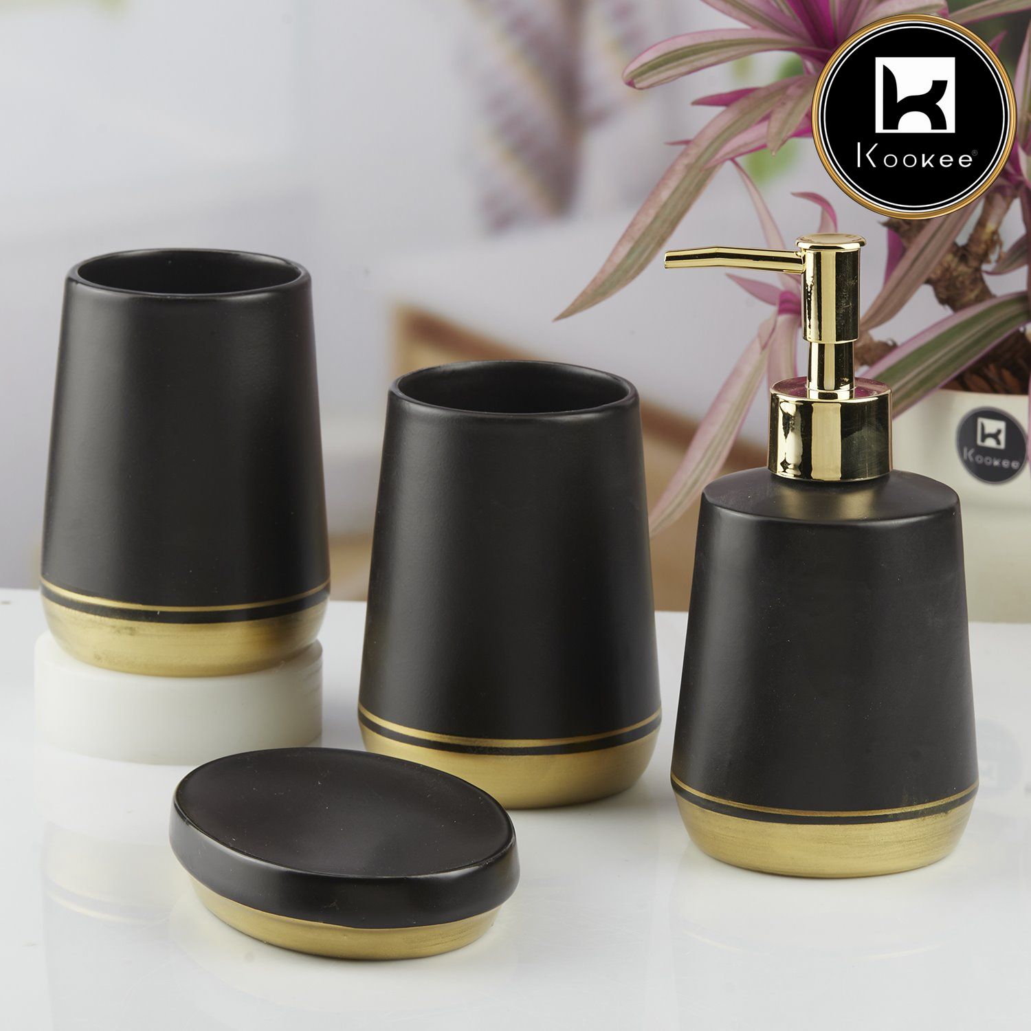 Kookee Ceramic Bathroom Sets, Black, ART10447