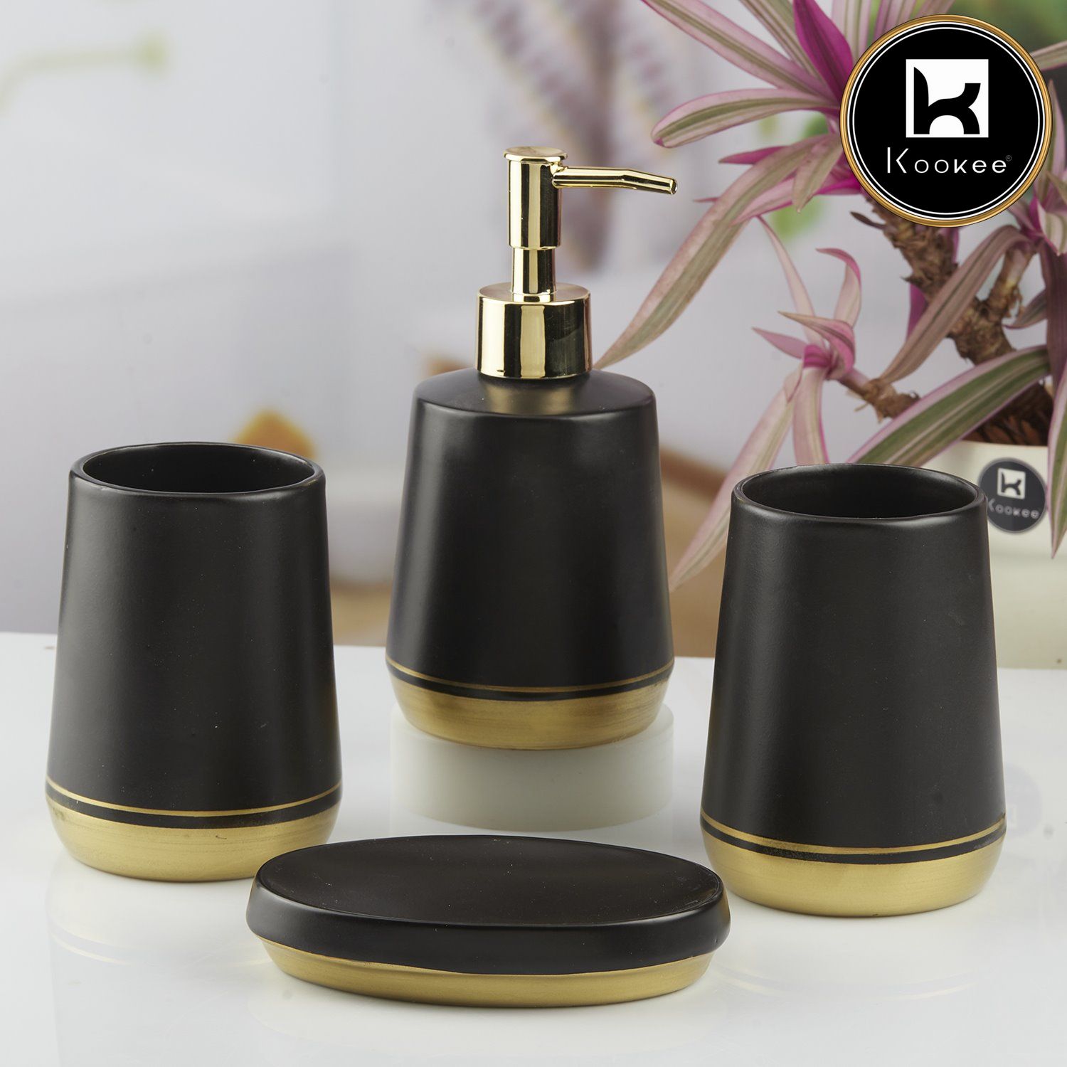 Ceramic Bathroom Set of 4 with Soap Dispenser (10447)