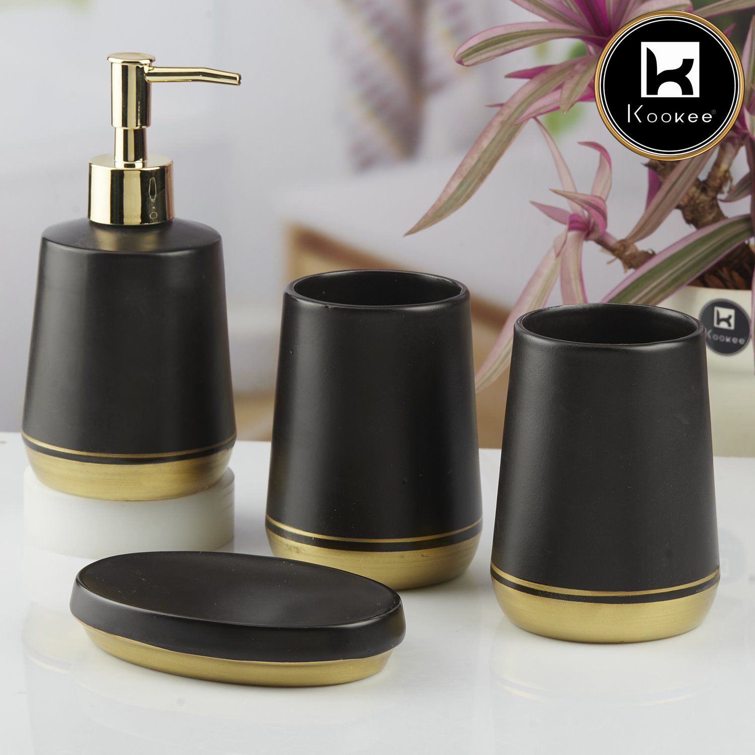 Kookee Ceramic Bathroom Sets, Black, ART10447