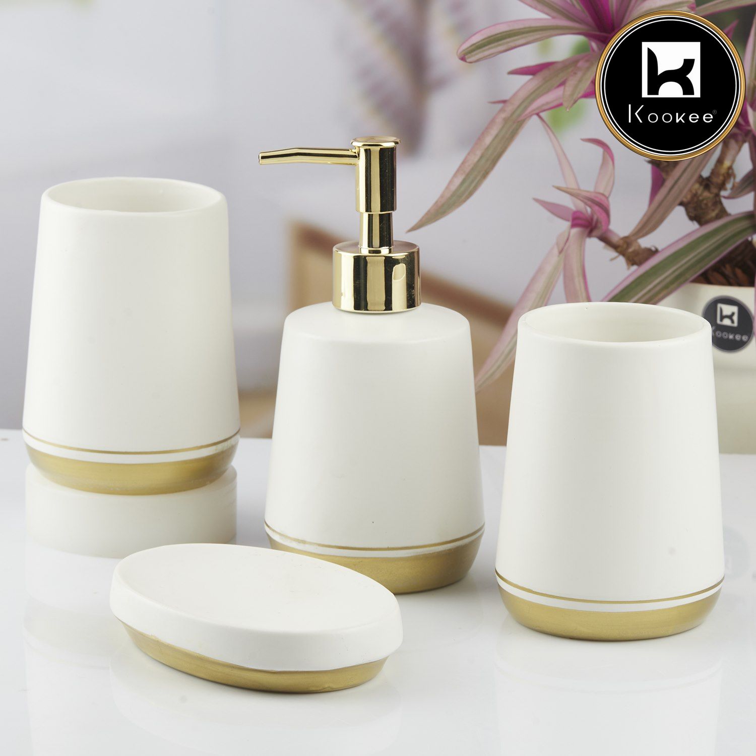 Ceramic Bathroom Set of 4 with Soap Dispenser (10448)