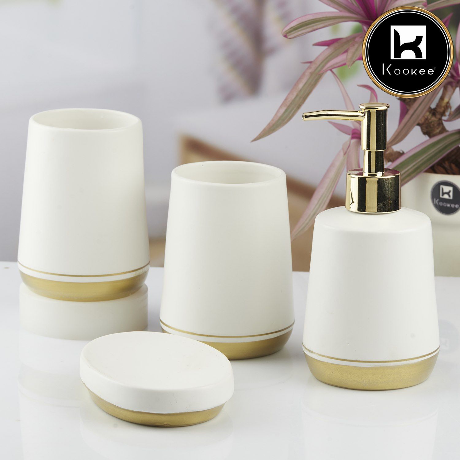 Kookee Ceramic Bathroom Sets, White, ART10448