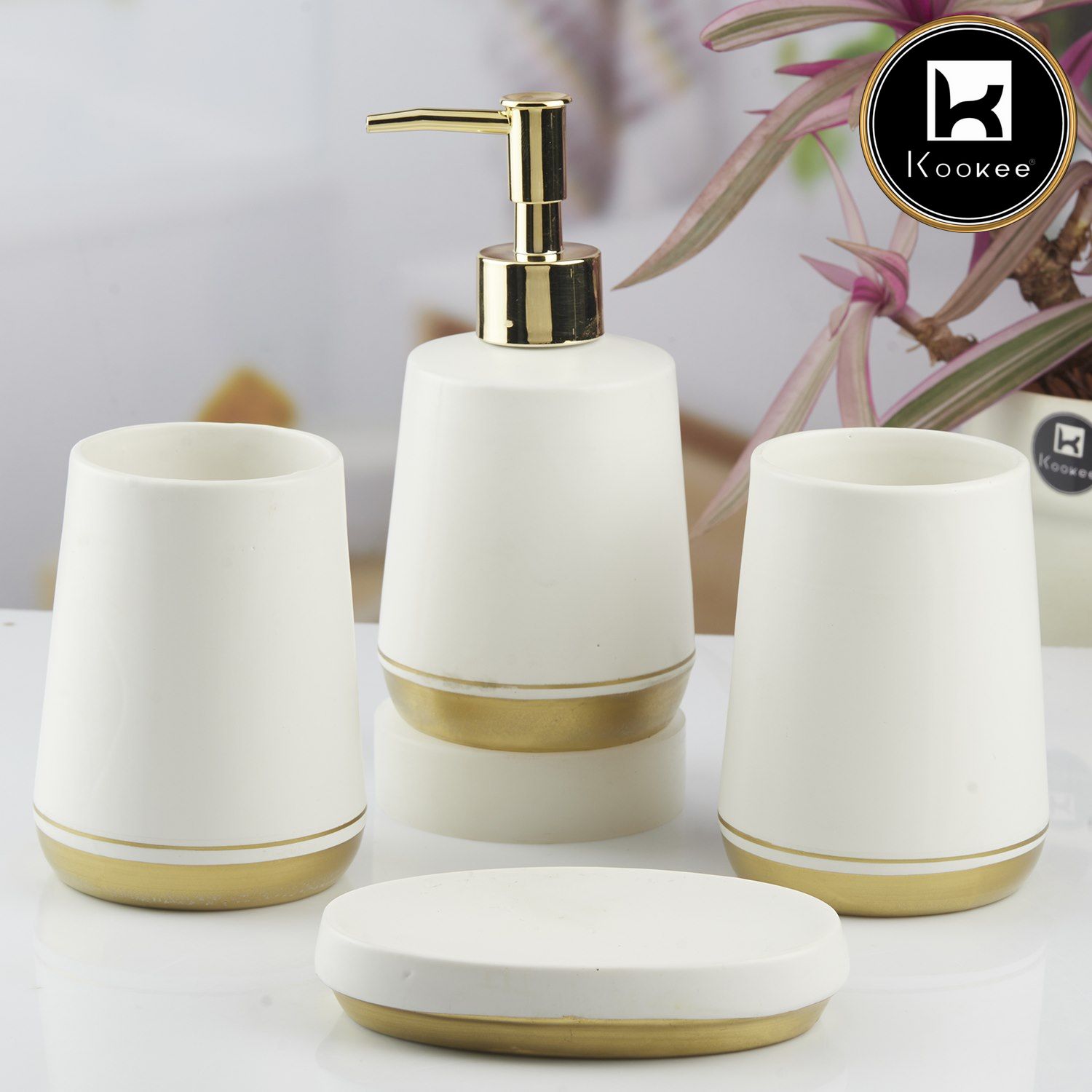 Ceramic Bathroom Set of 4 with Soap Dispenser (10448)