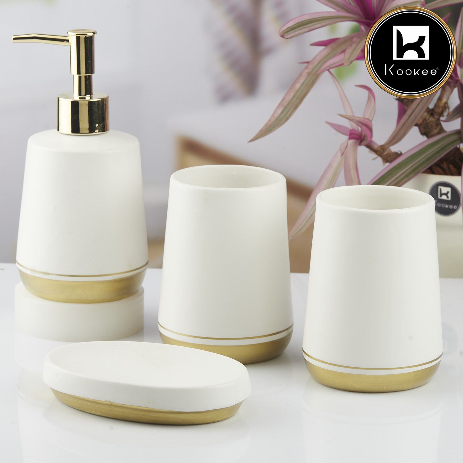 Kookee Ceramic Bathroom Sets, White, ART10448