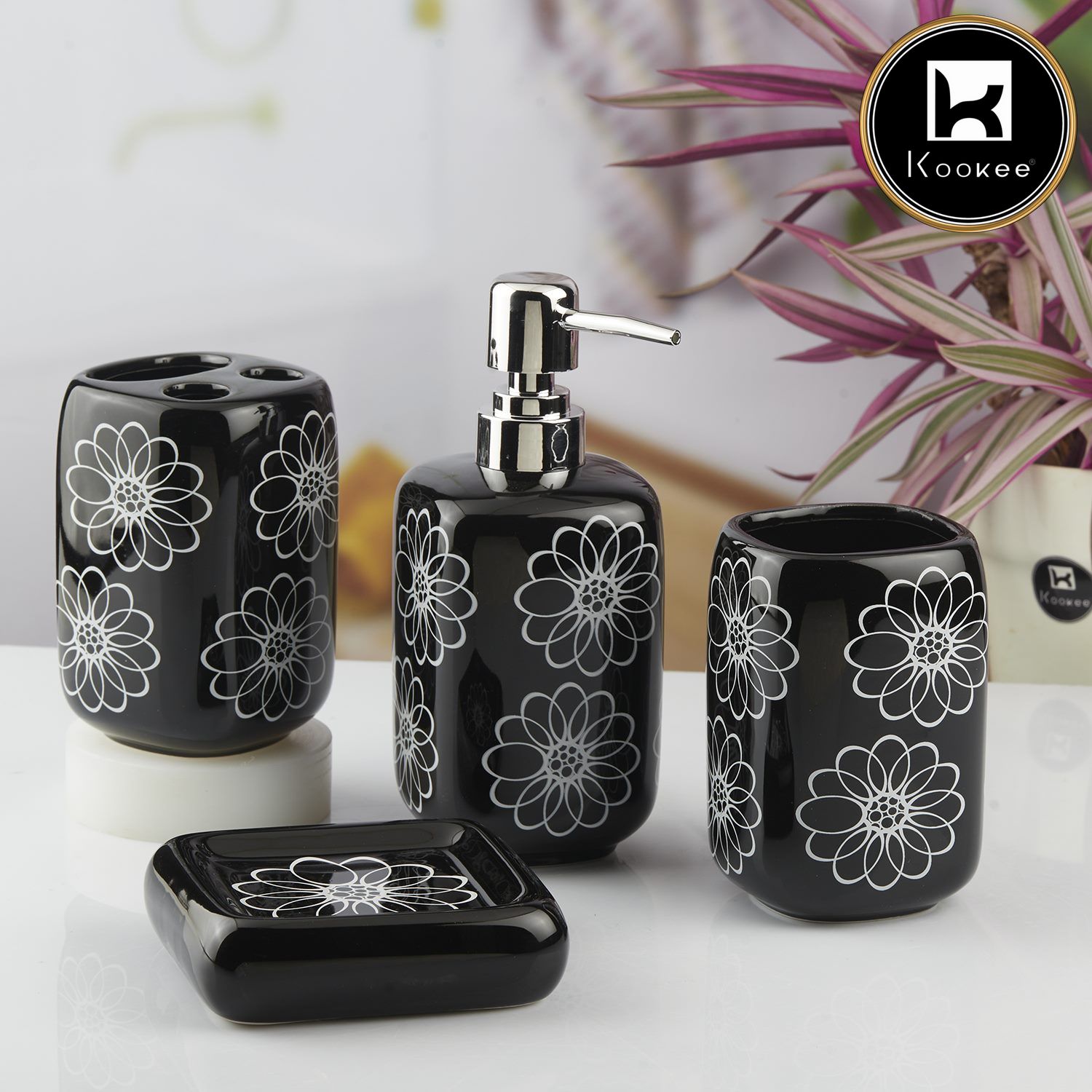 Kookee Ceramic Bathroom Sets, Black, ART10449