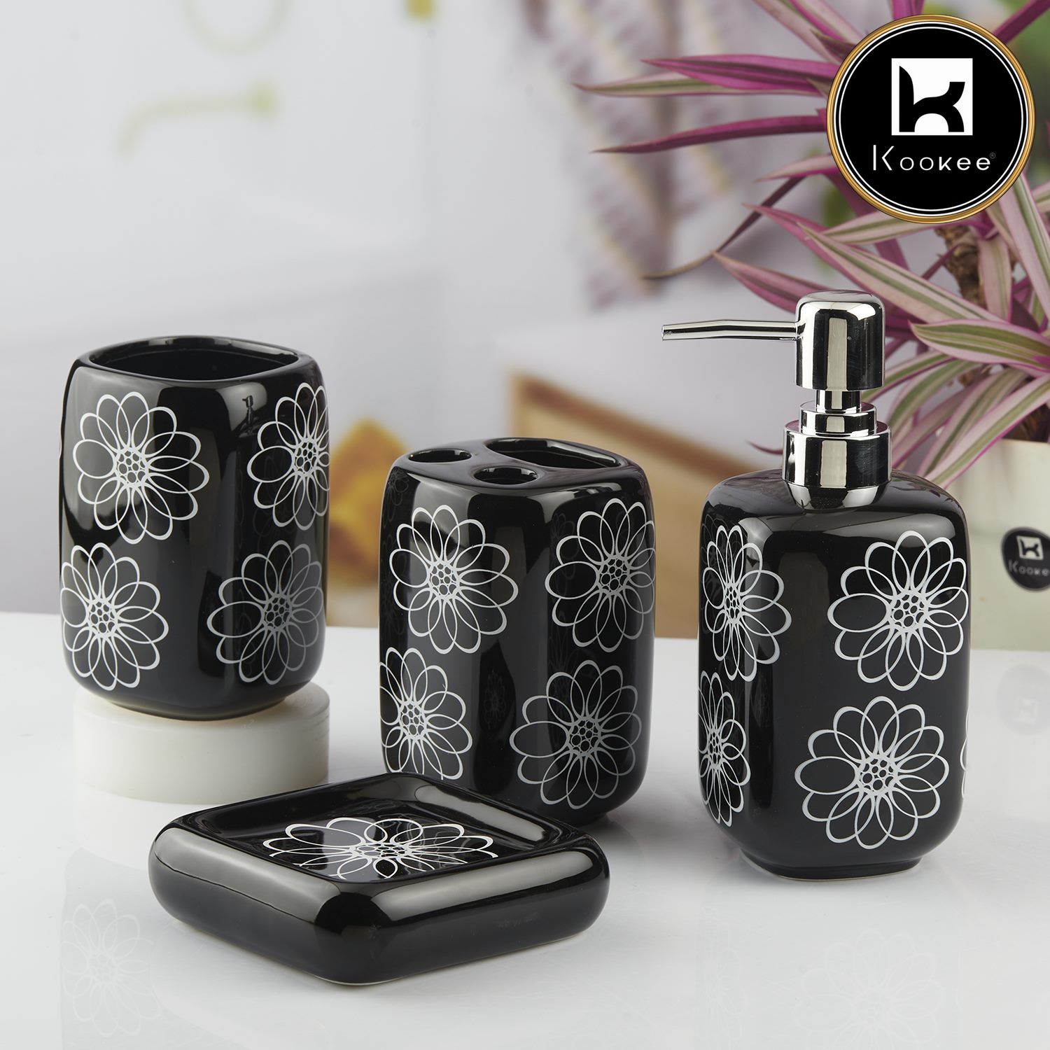 Kookee Ceramic Bathroom Sets, Black, ART10449
