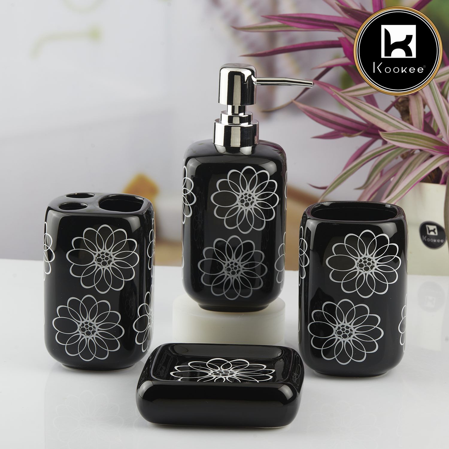 Kookee Ceramic Bathroom Sets, Black, ART10449