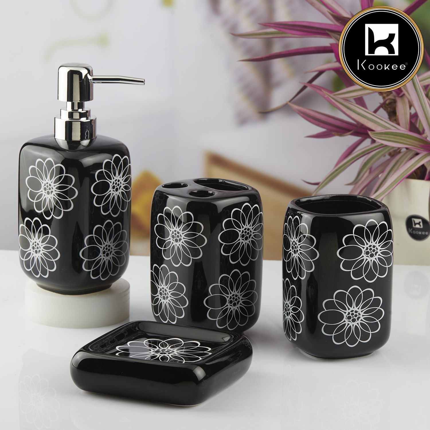 Kookee Ceramic Bathroom Sets, Black, ART10449