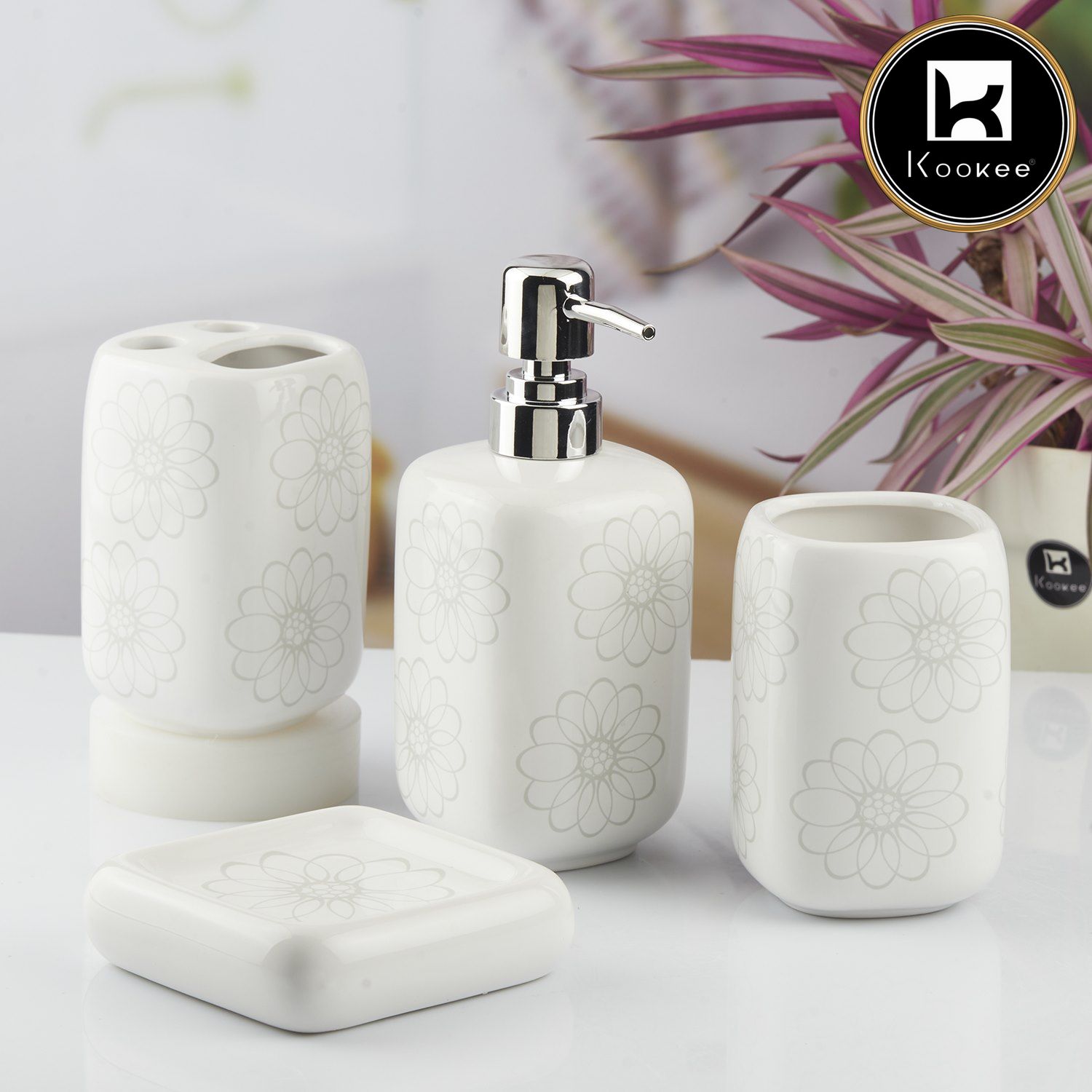Kookee Ceramic Bathroom Sets, White, ART10450