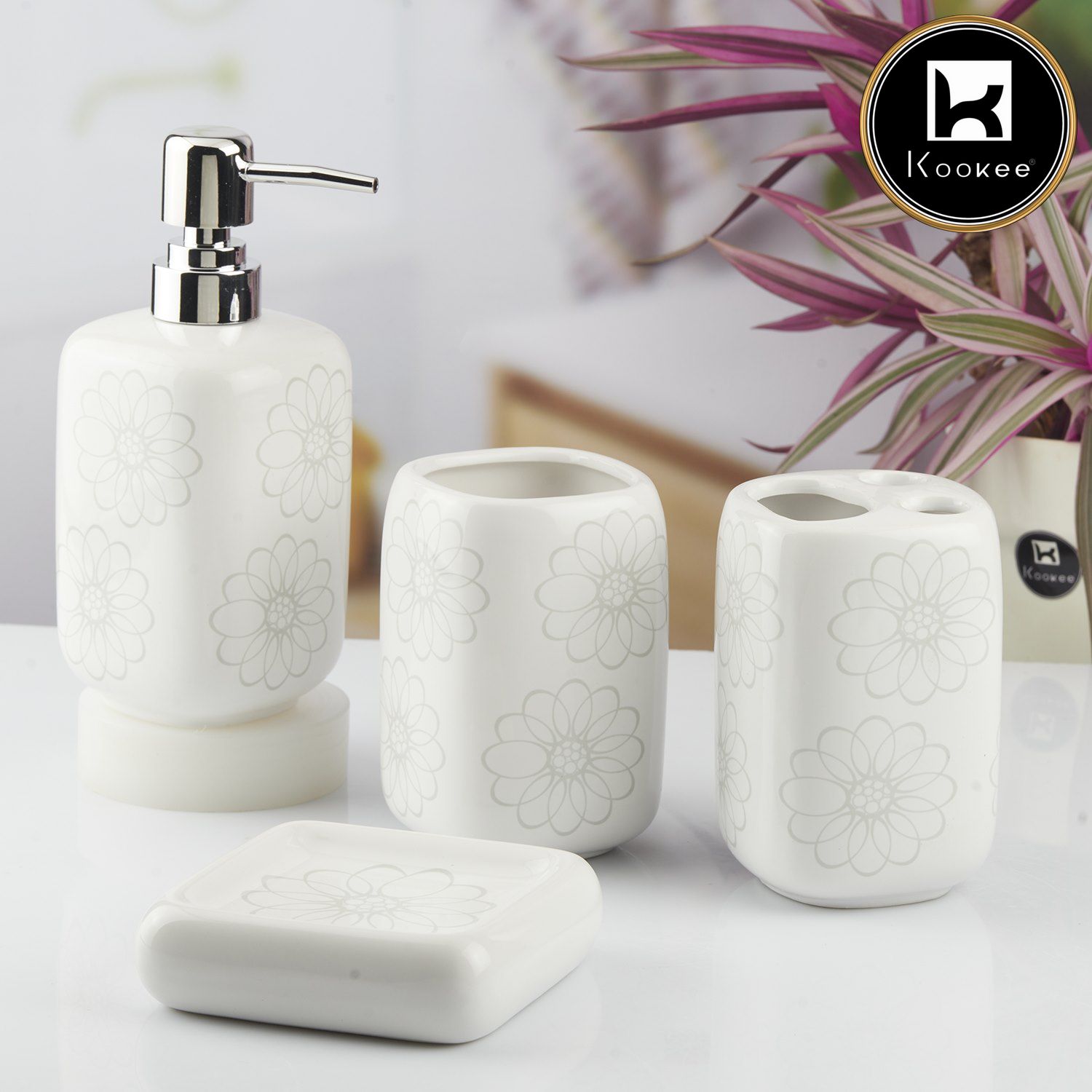 Kookee Ceramic Bathroom Sets, White, ART10450