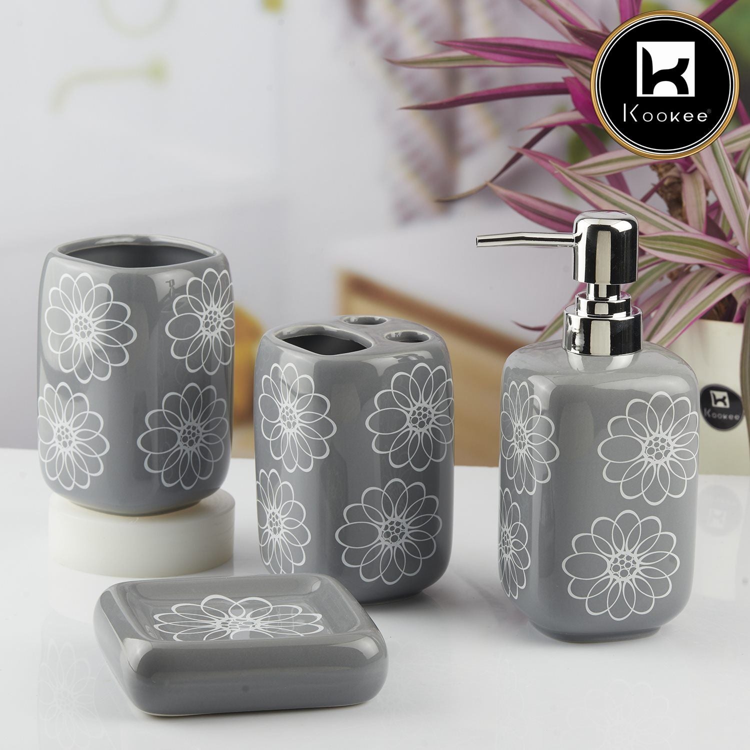 Kookee Ceramic Bathroom Sets, Grey, ART10451