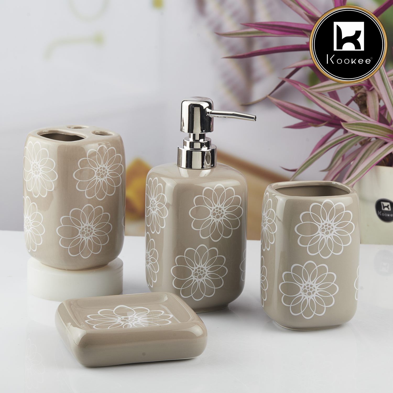 Kookee Ceramic Bathroom Sets, Beige, ART10452