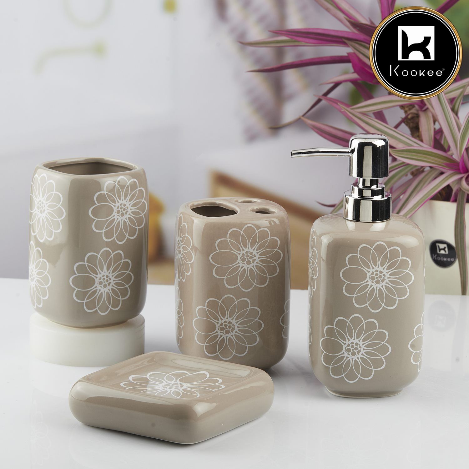 Kookee Ceramic Bathroom Sets, Beige, ART10452