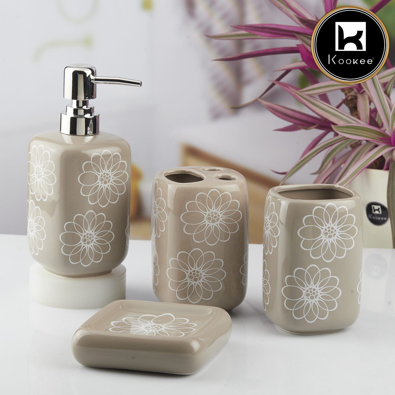 Kookee Ceramic Bathroom Sets, Beige, ART10452