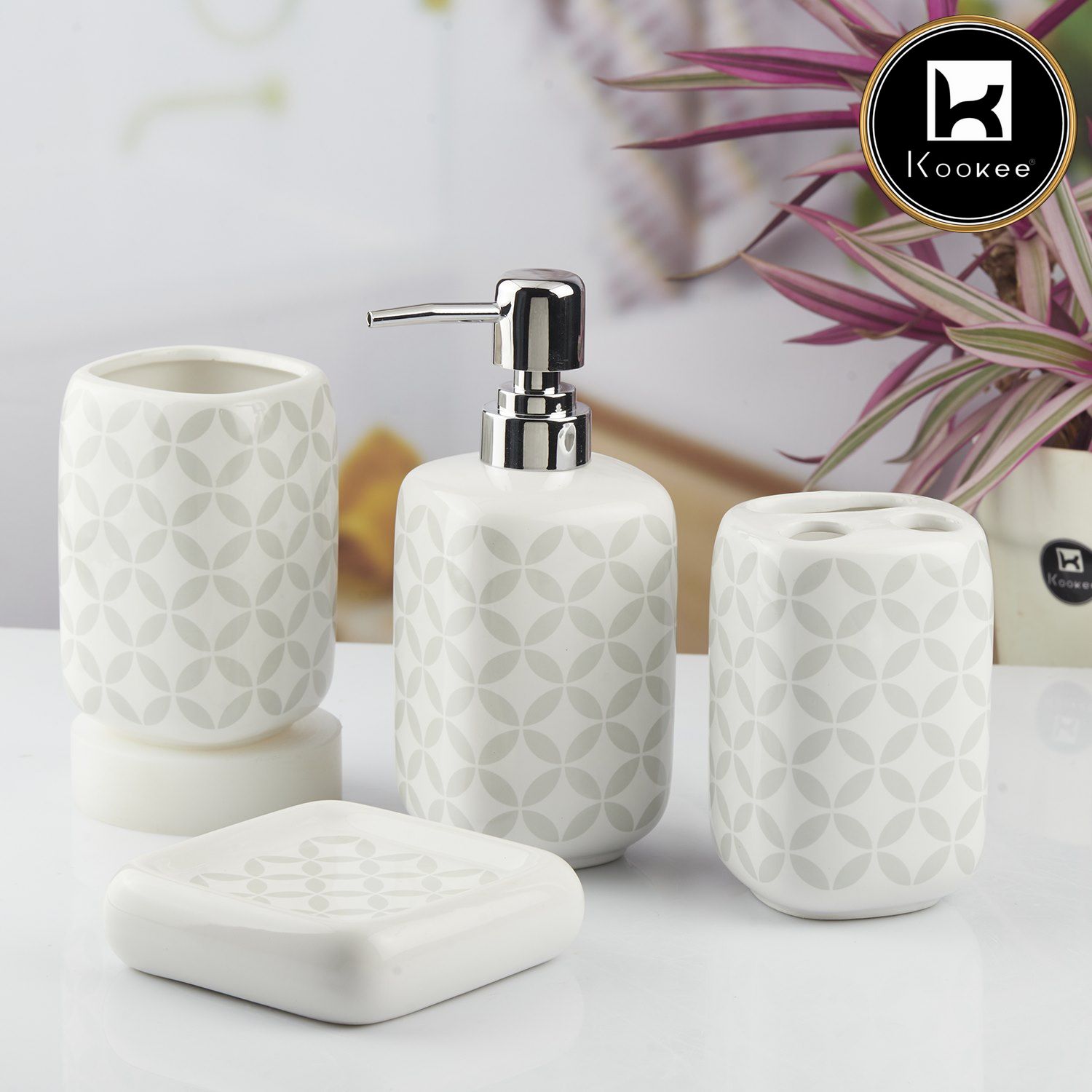 Kookee Ceramic Bathroom Sets, White, ART10453