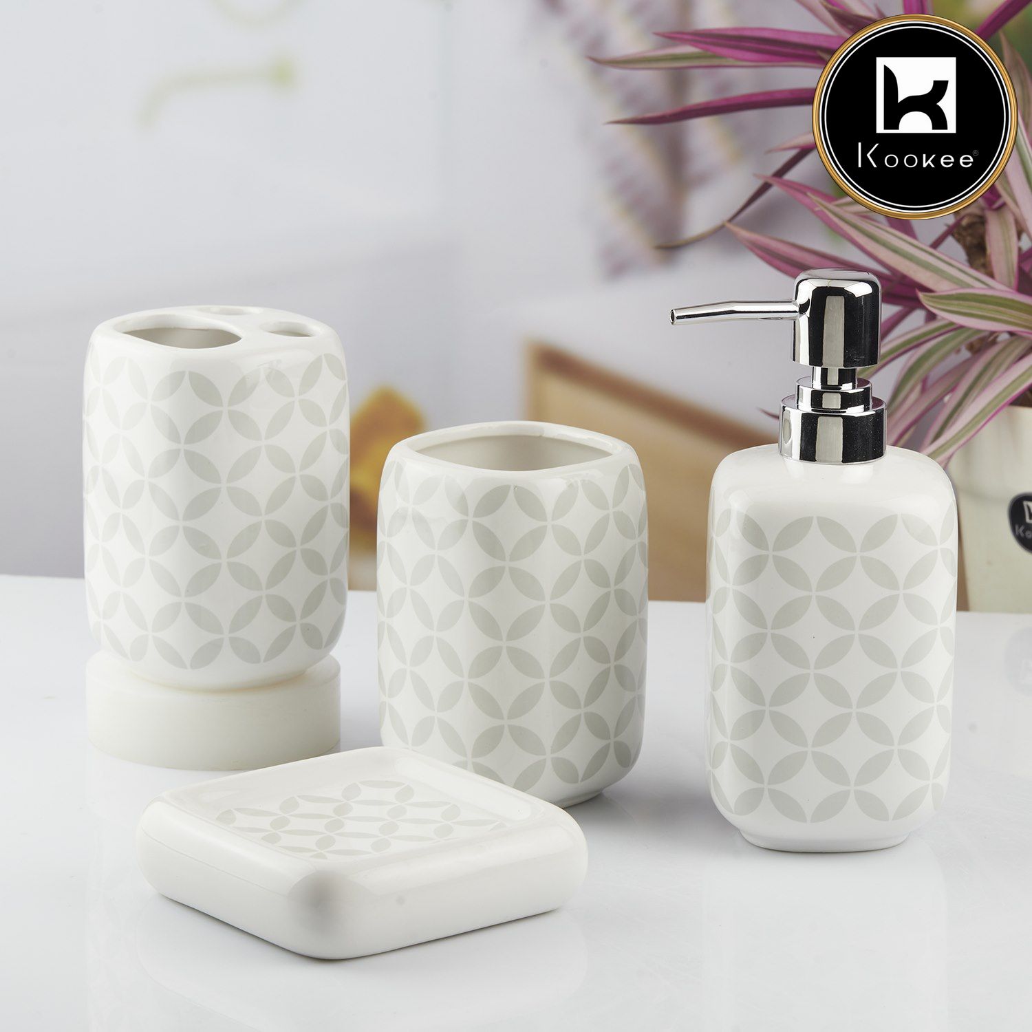 Kookee Ceramic Bathroom Sets, White, ART10453