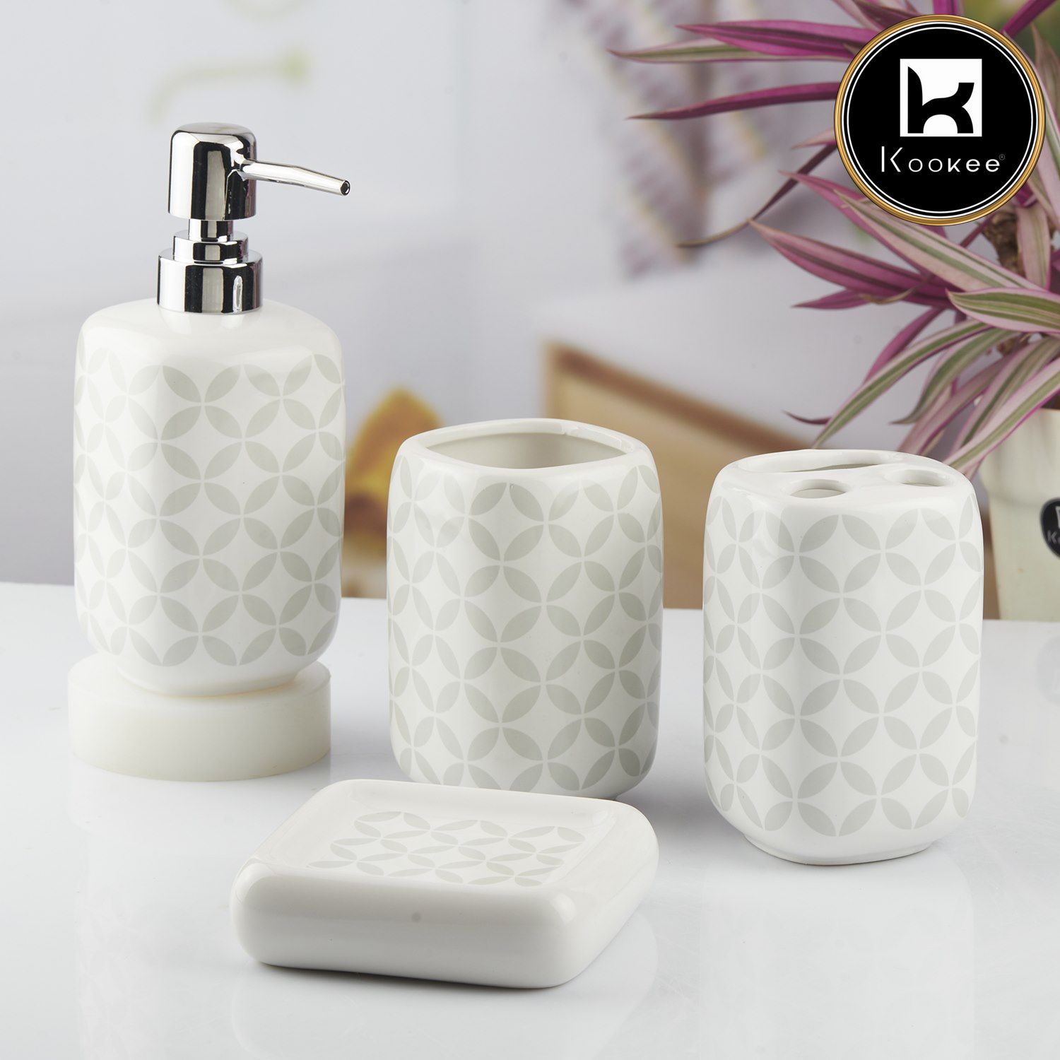 Kookee Ceramic Bathroom Sets, White, ART10453