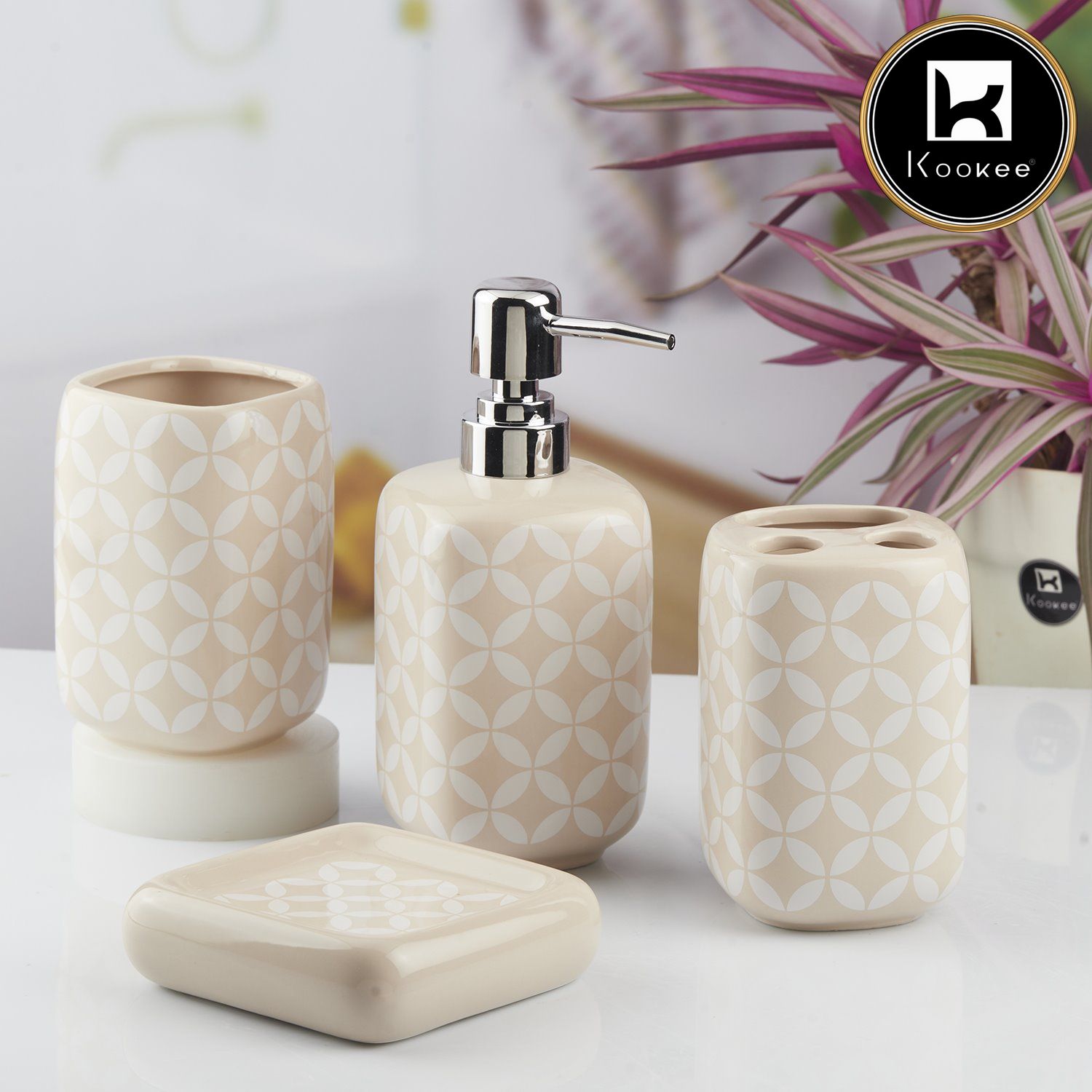 Ceramic Bathroom Set of 4 with Soap Dispenser (10454)