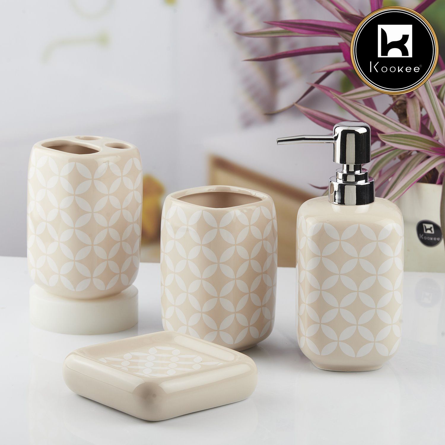 Kookee Ceramic Bathroom Sets, Beige, ART10454