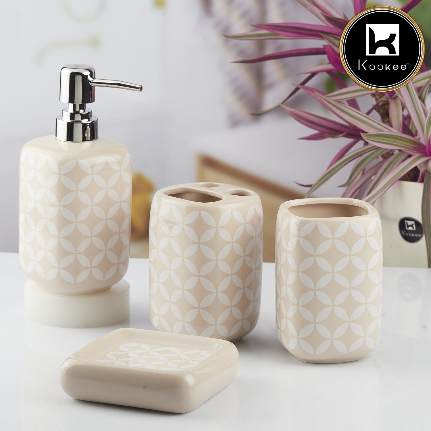 Kookee Ceramic Bathroom Sets, Beige, ART10454