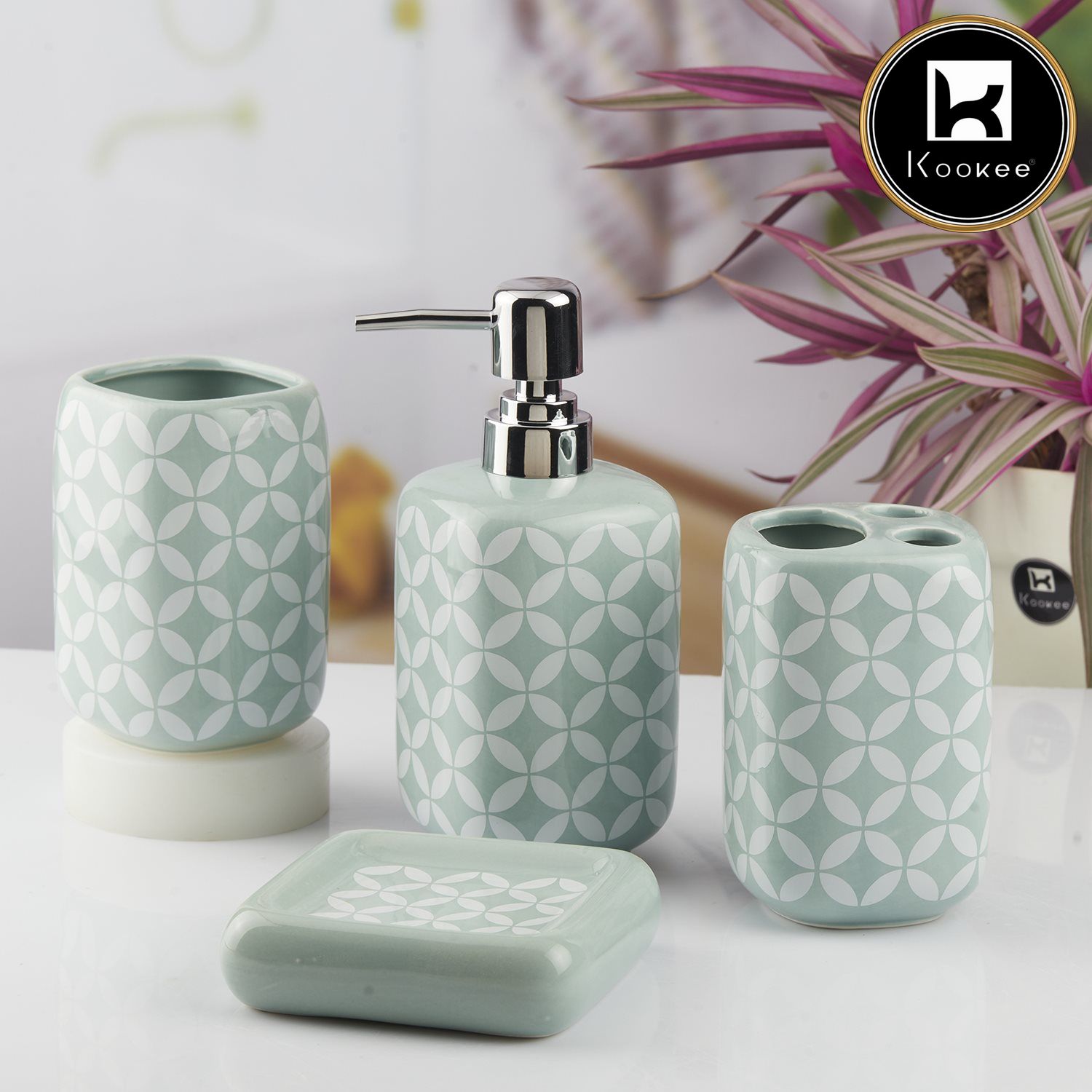 Ceramic Bathroom Set of 4 with Soap Dispenser (10455)