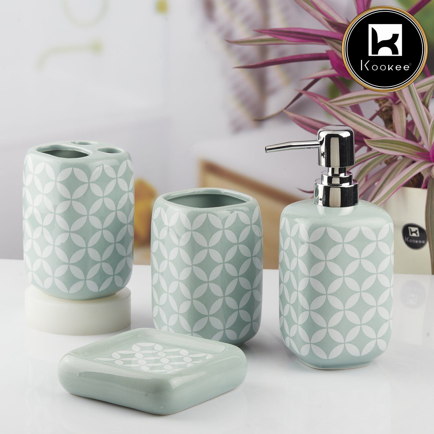 Kookee Ceramic Bathroom Sets, Blue, ART10455