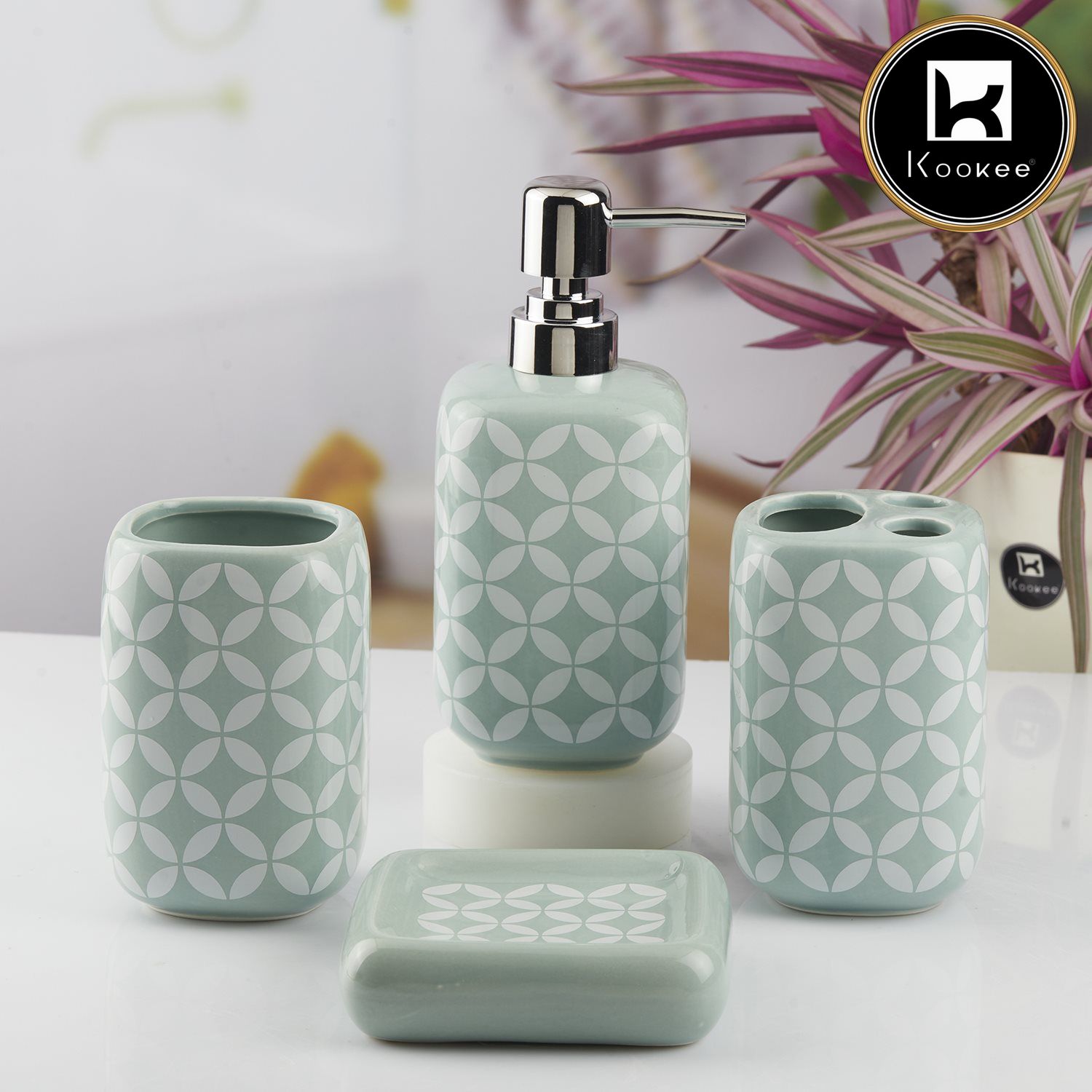 Kookee Ceramic Bathroom Sets, Blue, ART10455