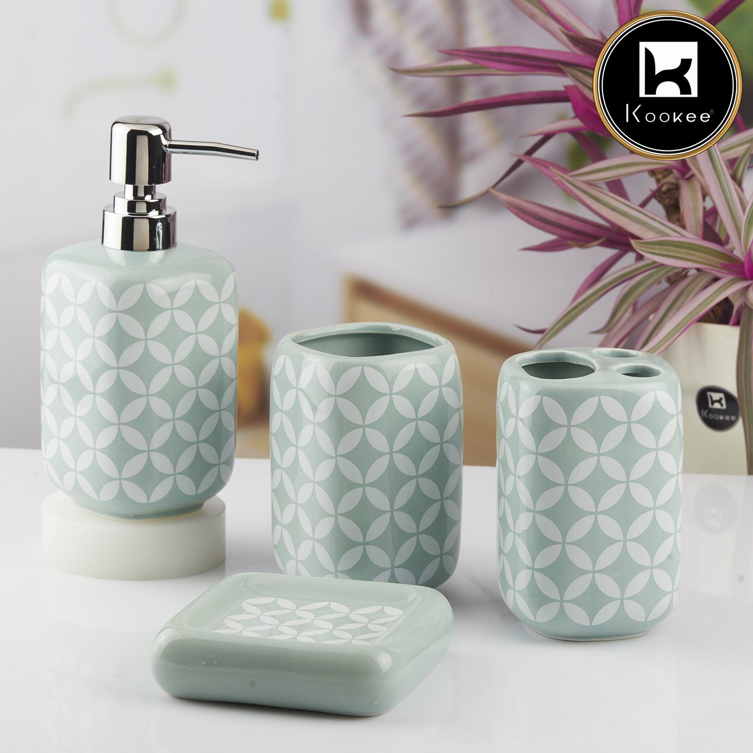 Kookee Ceramic Bathroom Sets, Blue, ART10455