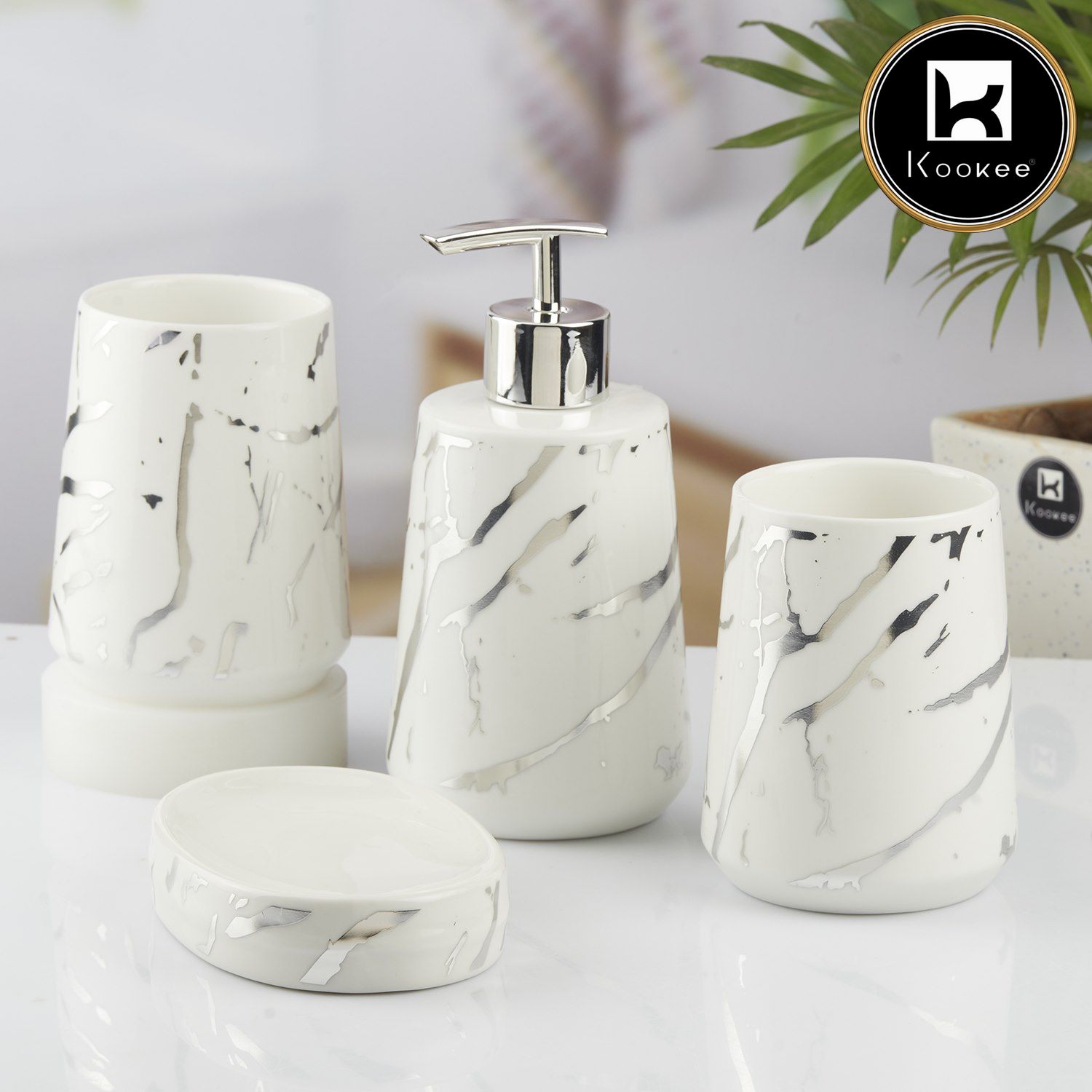 Kookee Ceramic Bathroom Sets, White, ART10457