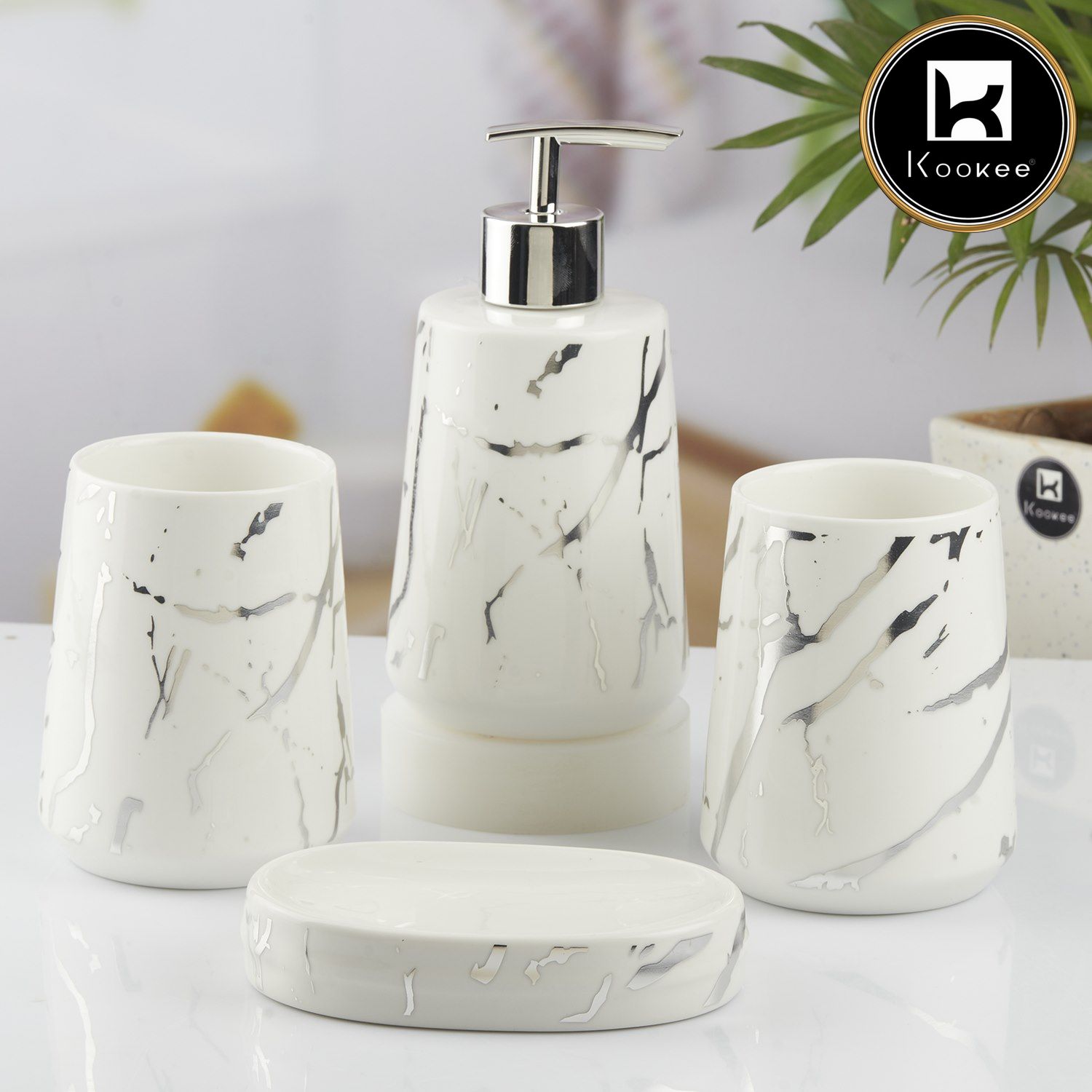 Kookee Ceramic Bathroom Sets, White, ART10457