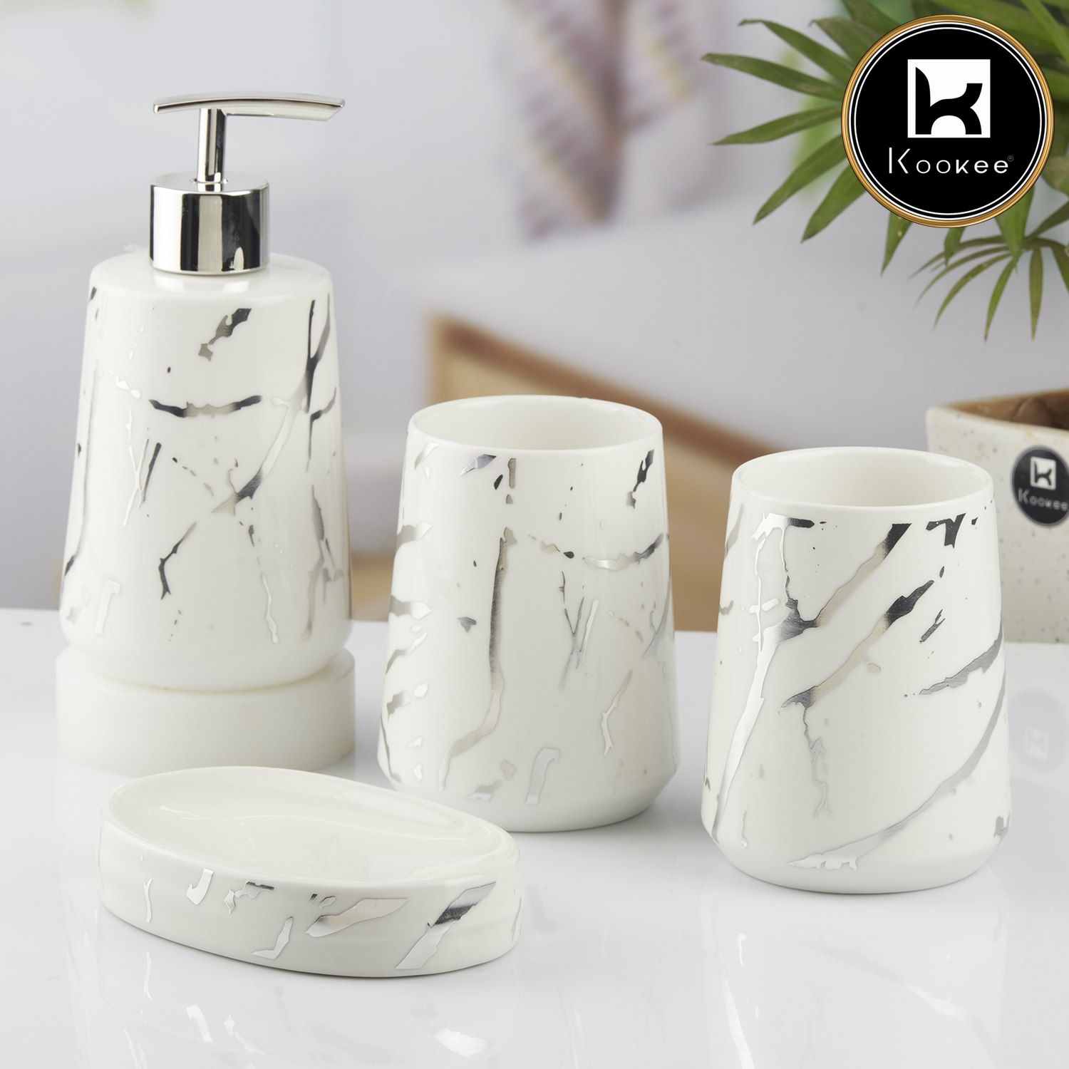 Kookee Ceramic Bathroom Sets, White, ART10457