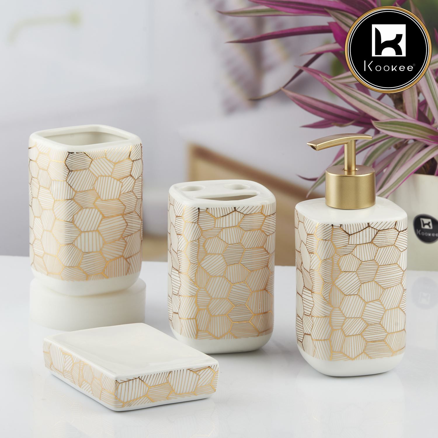 Kookee Ceramic Bathroom Sets, White, ART10458