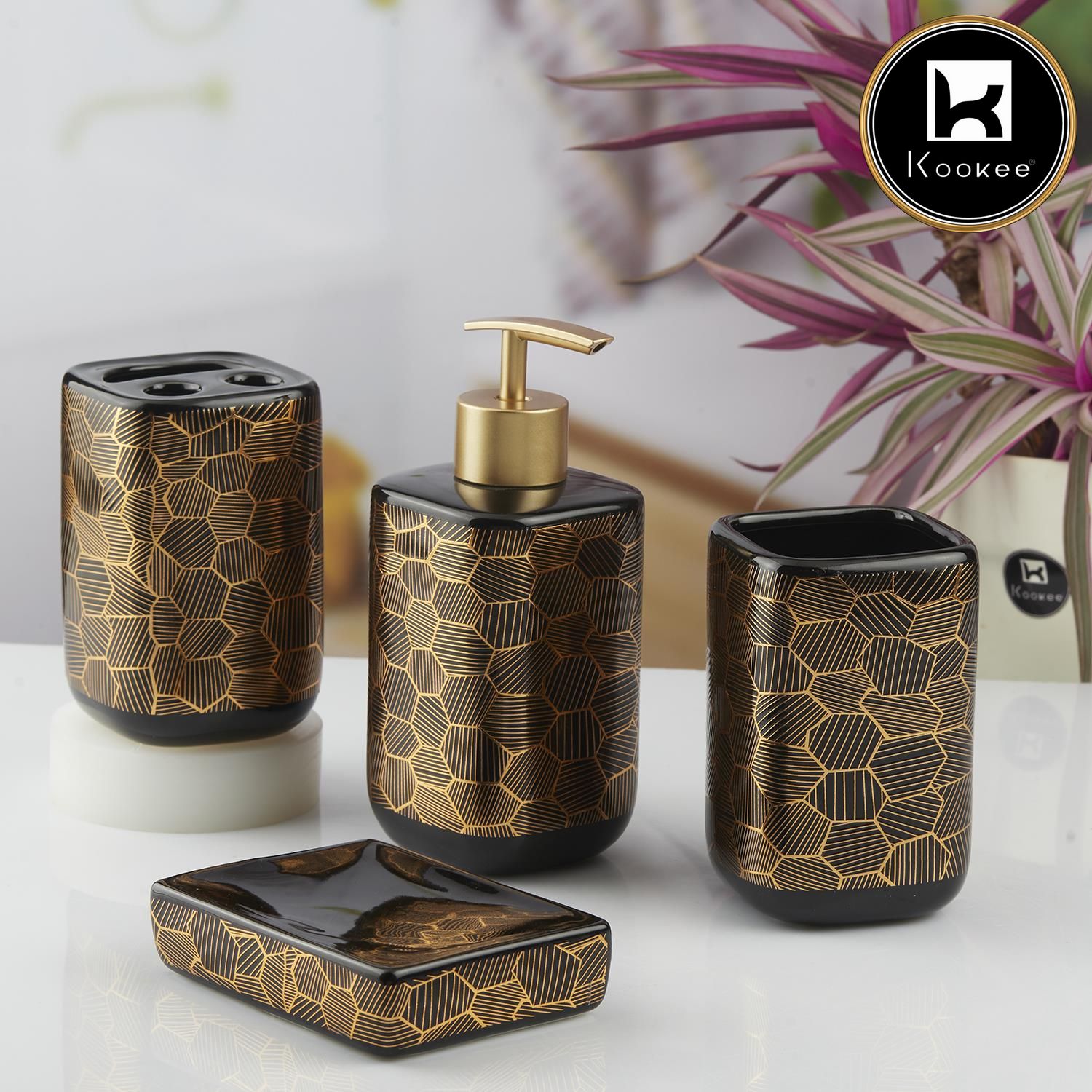 Kookee Ceramic Bathroom Sets, Black, ART10459