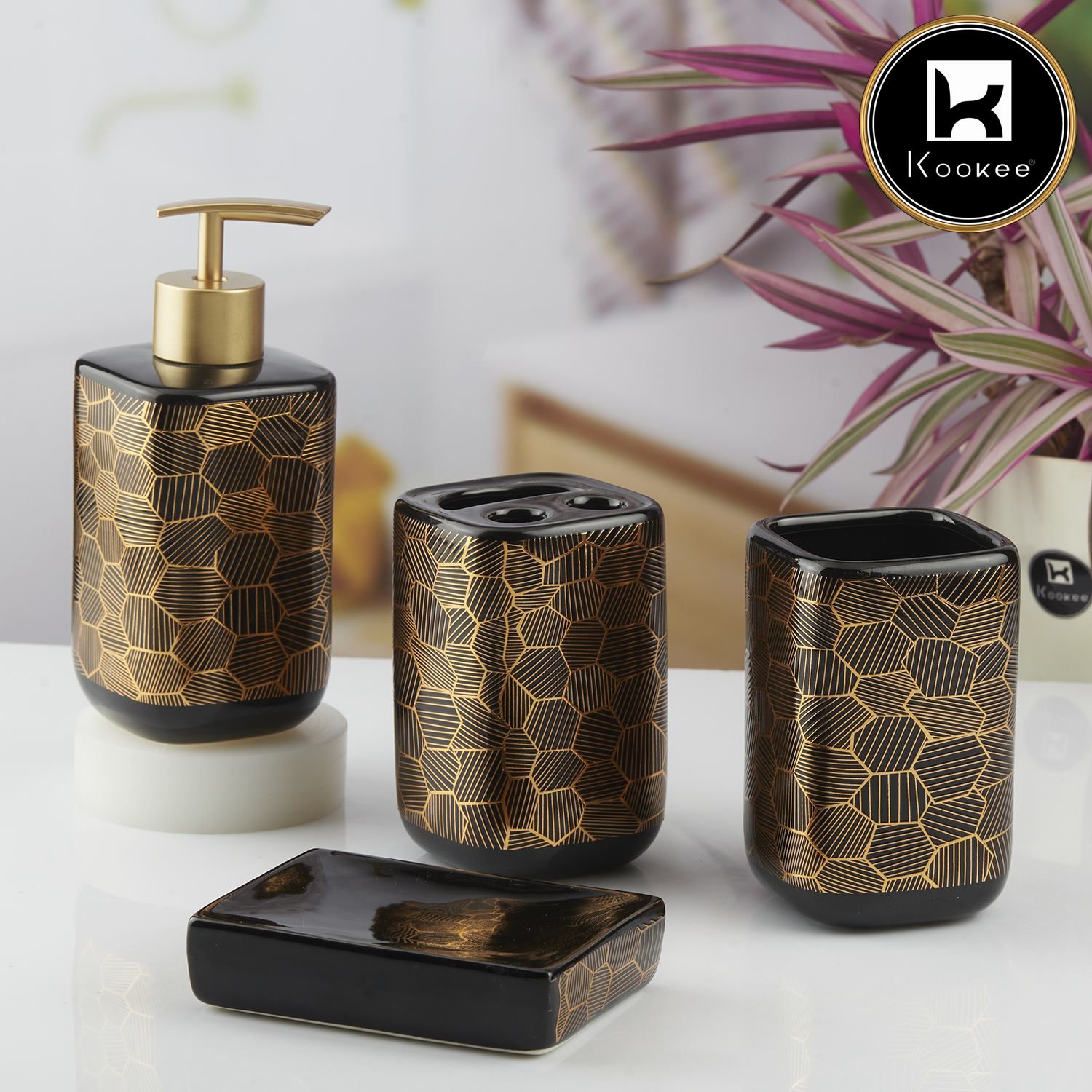 Kookee Ceramic Bathroom Sets, Black, ART10459