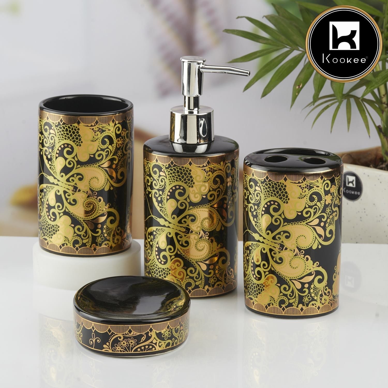 Ceramic Bathroom Set of 4 with Soap Dispenser (V-CBS-011-4)