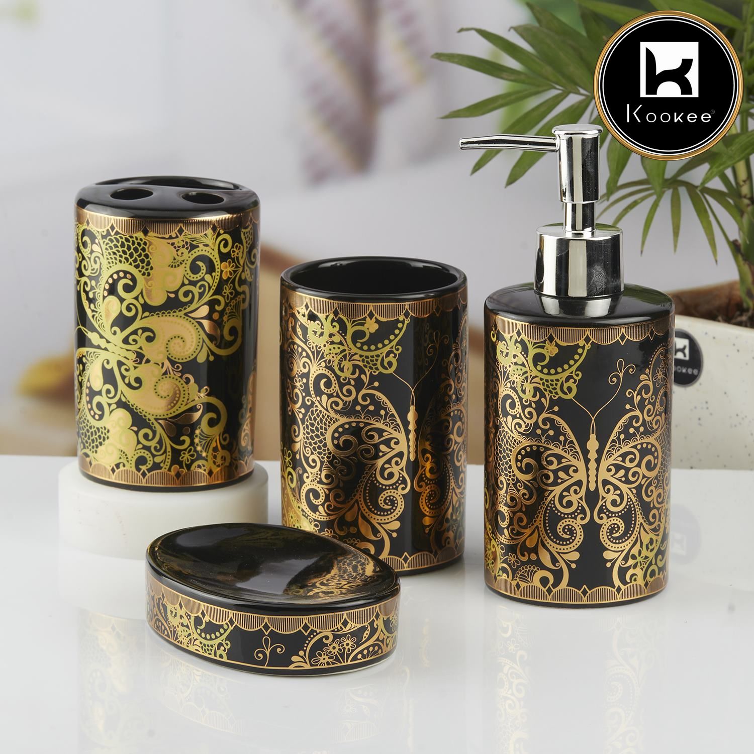 Kookee Ceramic Bathroom Sets, Black, ART10460