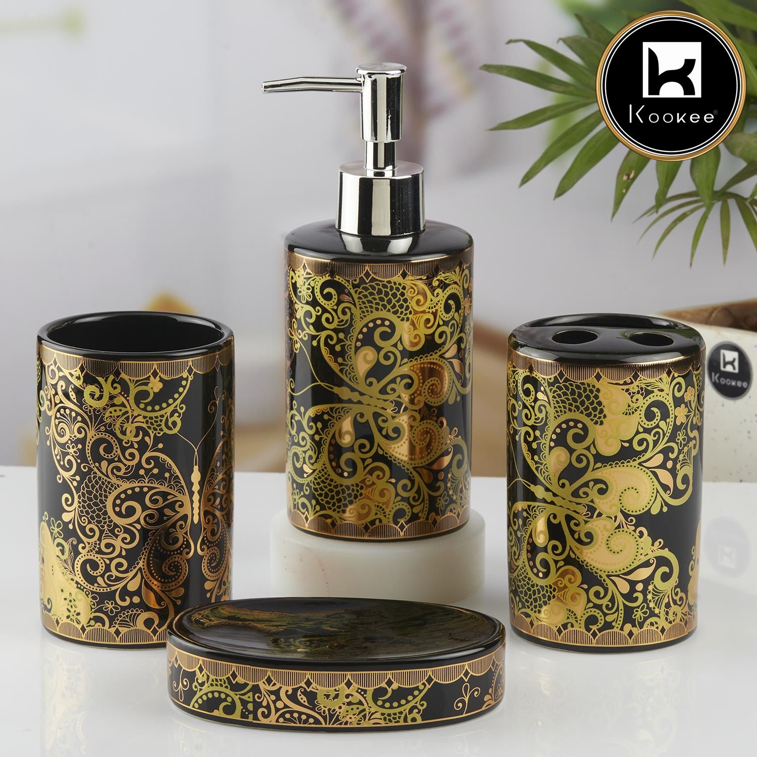 Kookee Ceramic Bathroom Sets, Black, ART10460