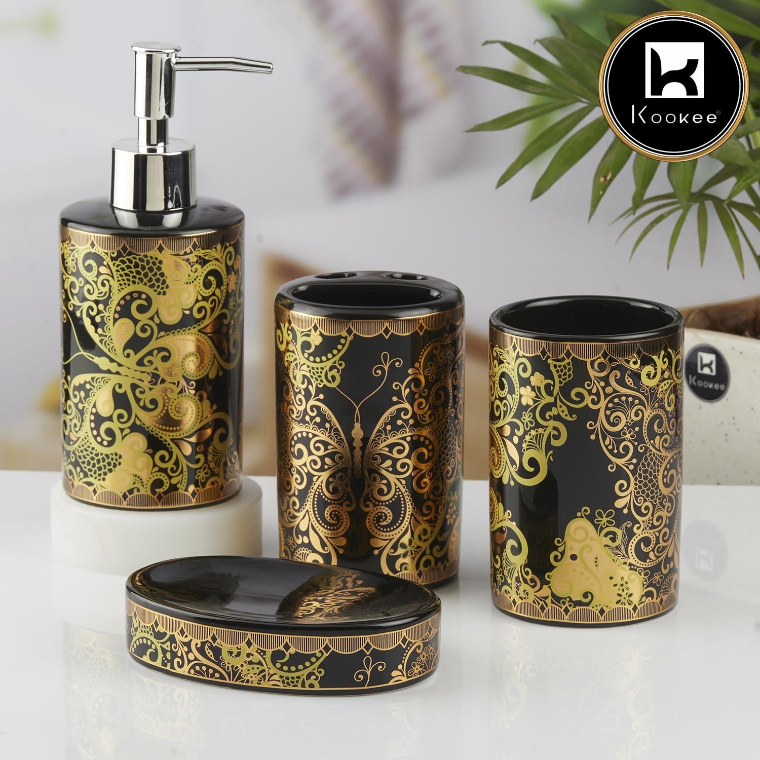 Kookee Ceramic Bathroom Sets, Black, ART10460