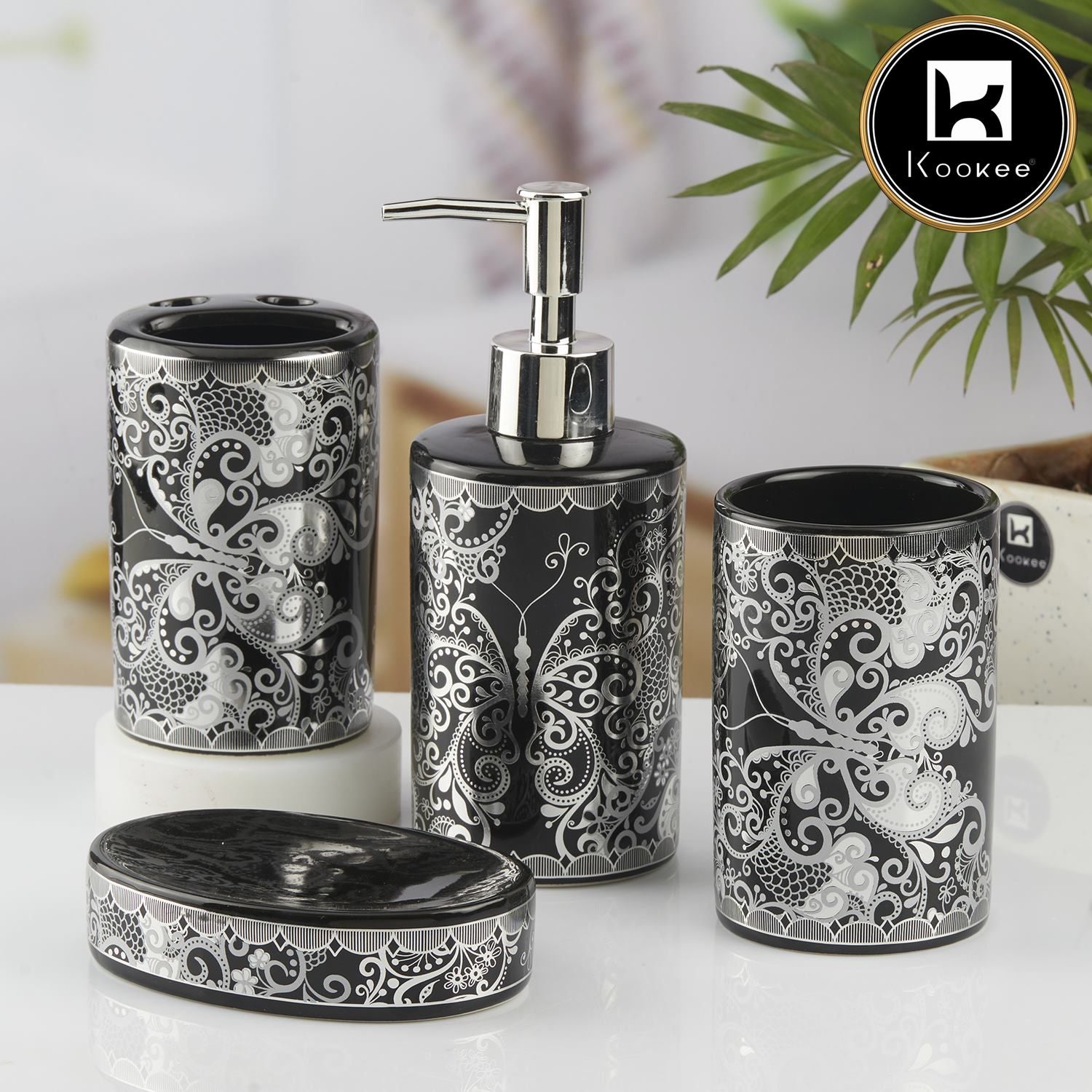 Kookee Ceramic Bathroom Sets, Black, ART10461