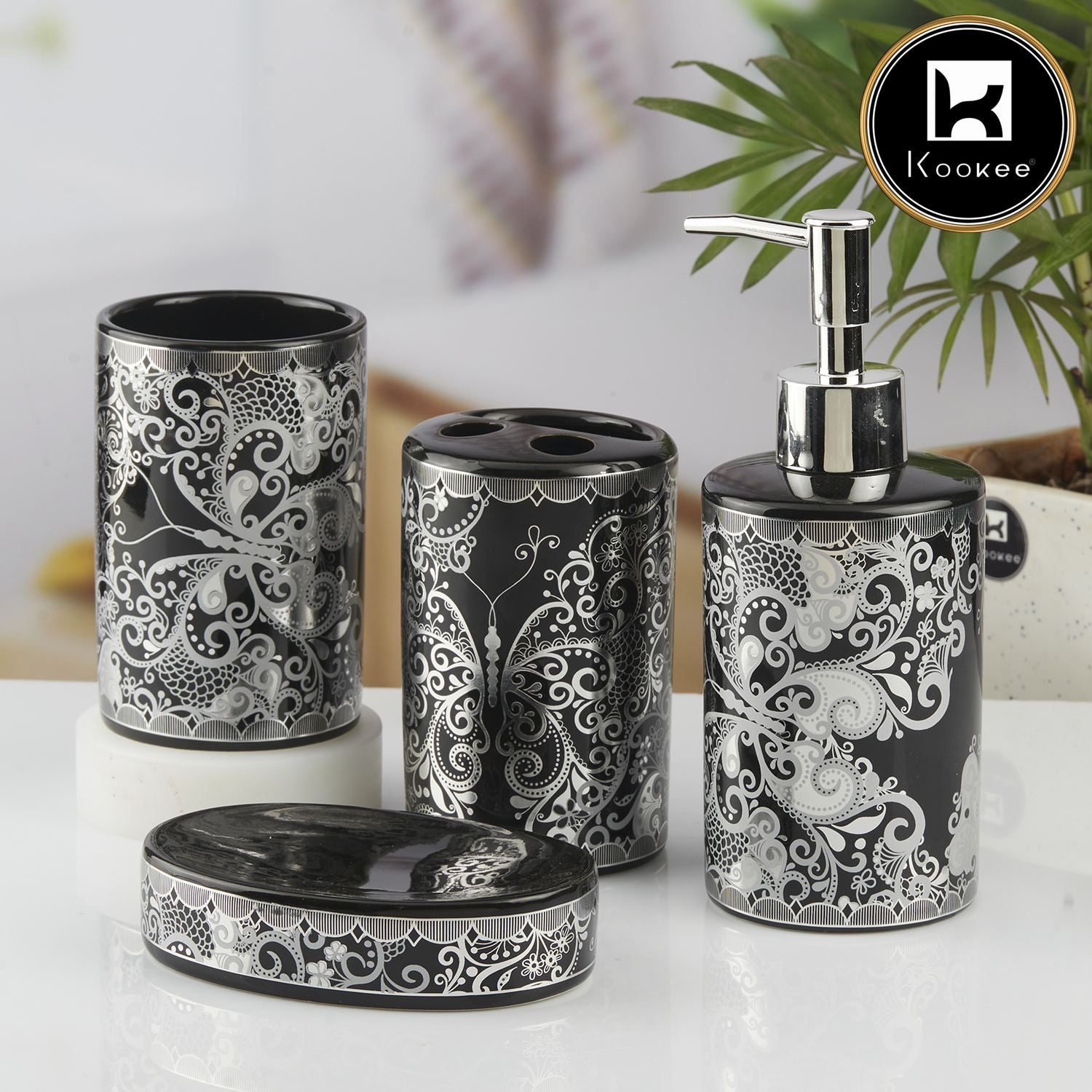 Kookee Ceramic Bathroom Sets, Black, ART10461