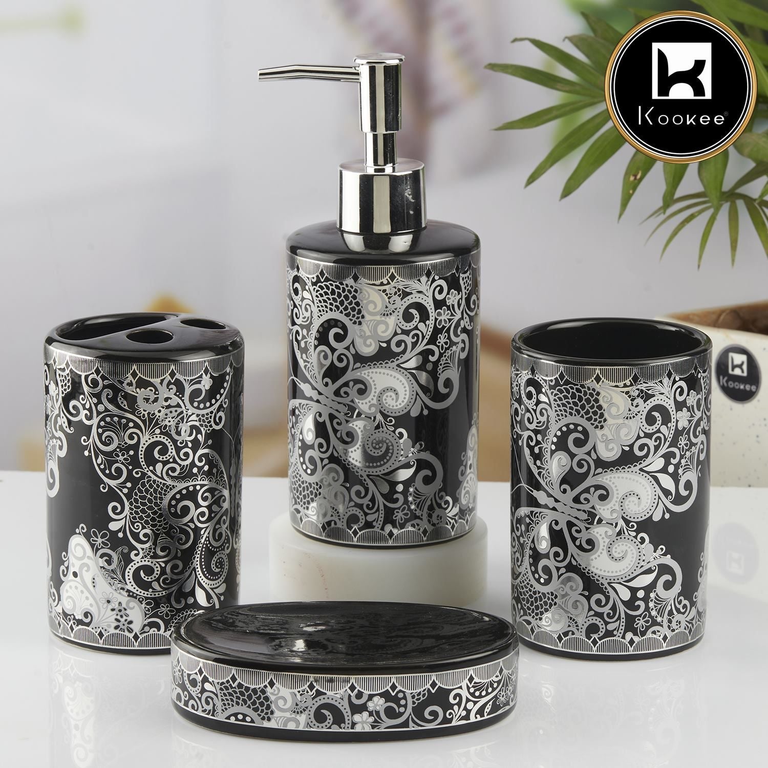 Ceramic Bathroom Set of 4 with Soap Dispenser (10461)