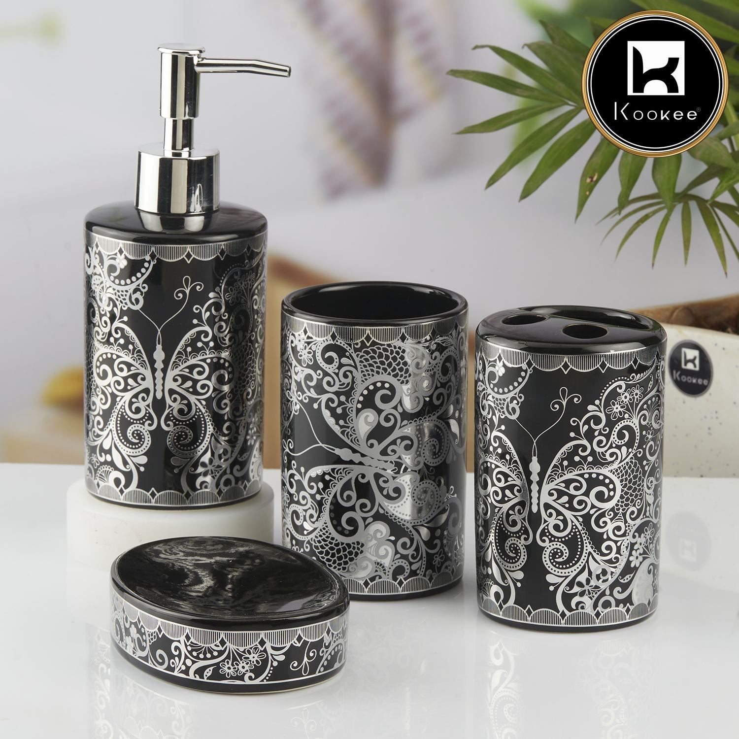 Ceramic Bathroom Set of 4 with Soap Dispenser (10461)