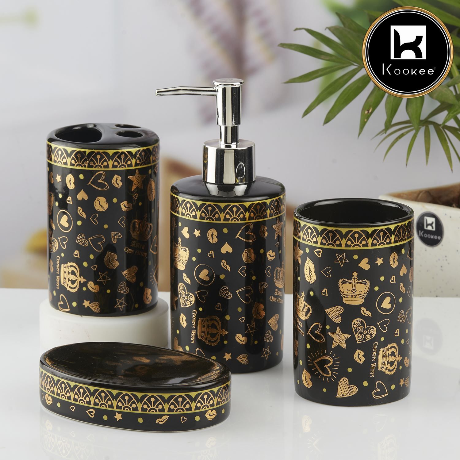 Ceramic Bathroom Set of 4 with Soap Dispenser (10462)