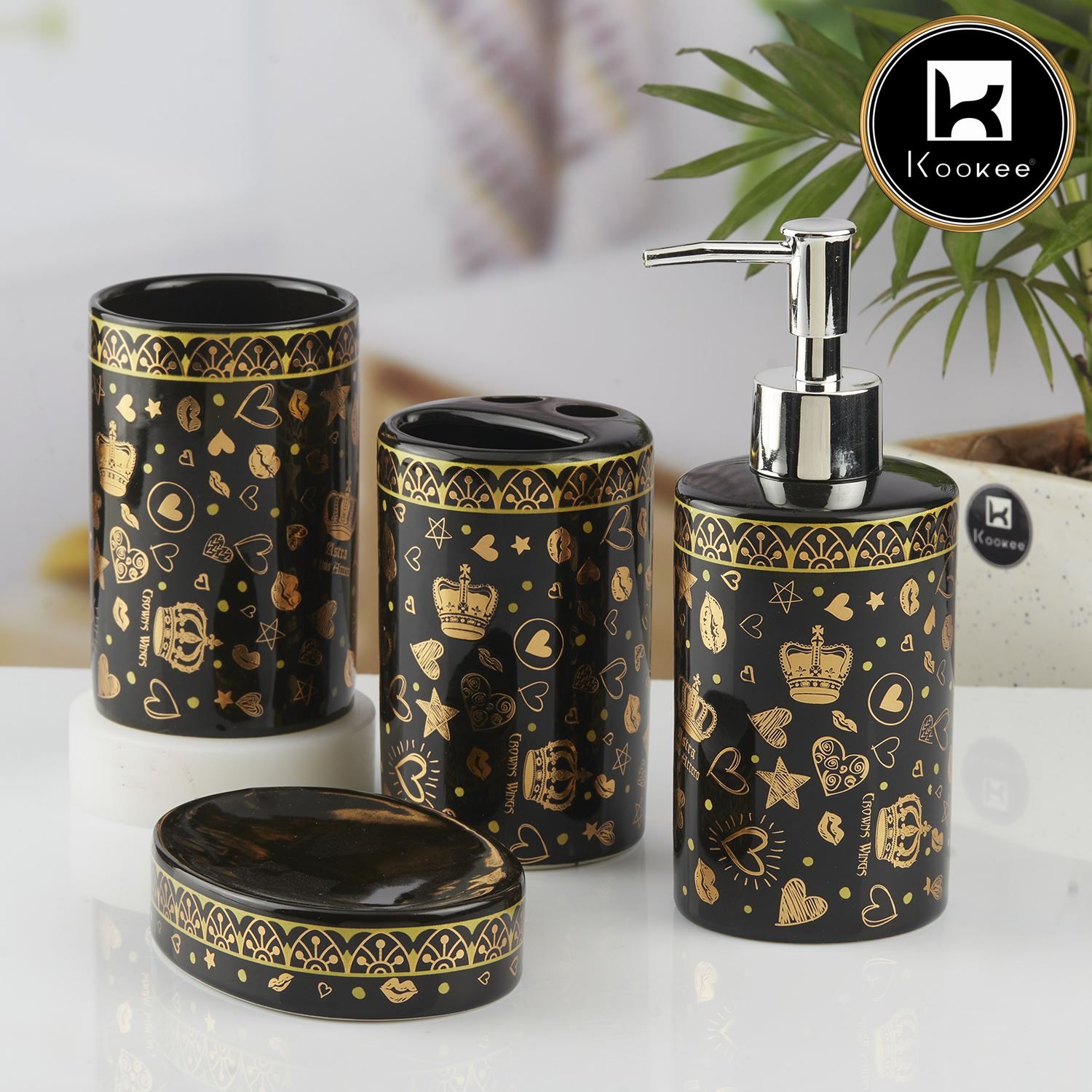 Kookee Ceramic Bathroom Sets, Black, ART10462