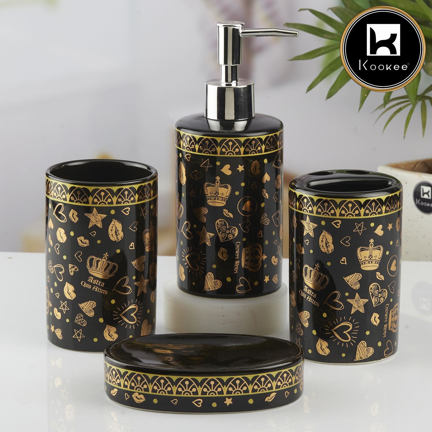 Ceramic Bathroom Set of 4 with Soap Dispenser (V-CBS-011-3)