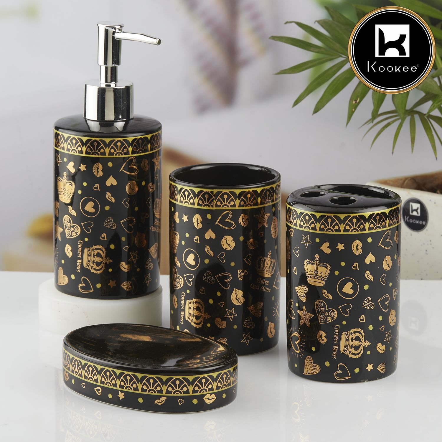 Kookee Ceramic Bathroom Sets, Black, ART10462